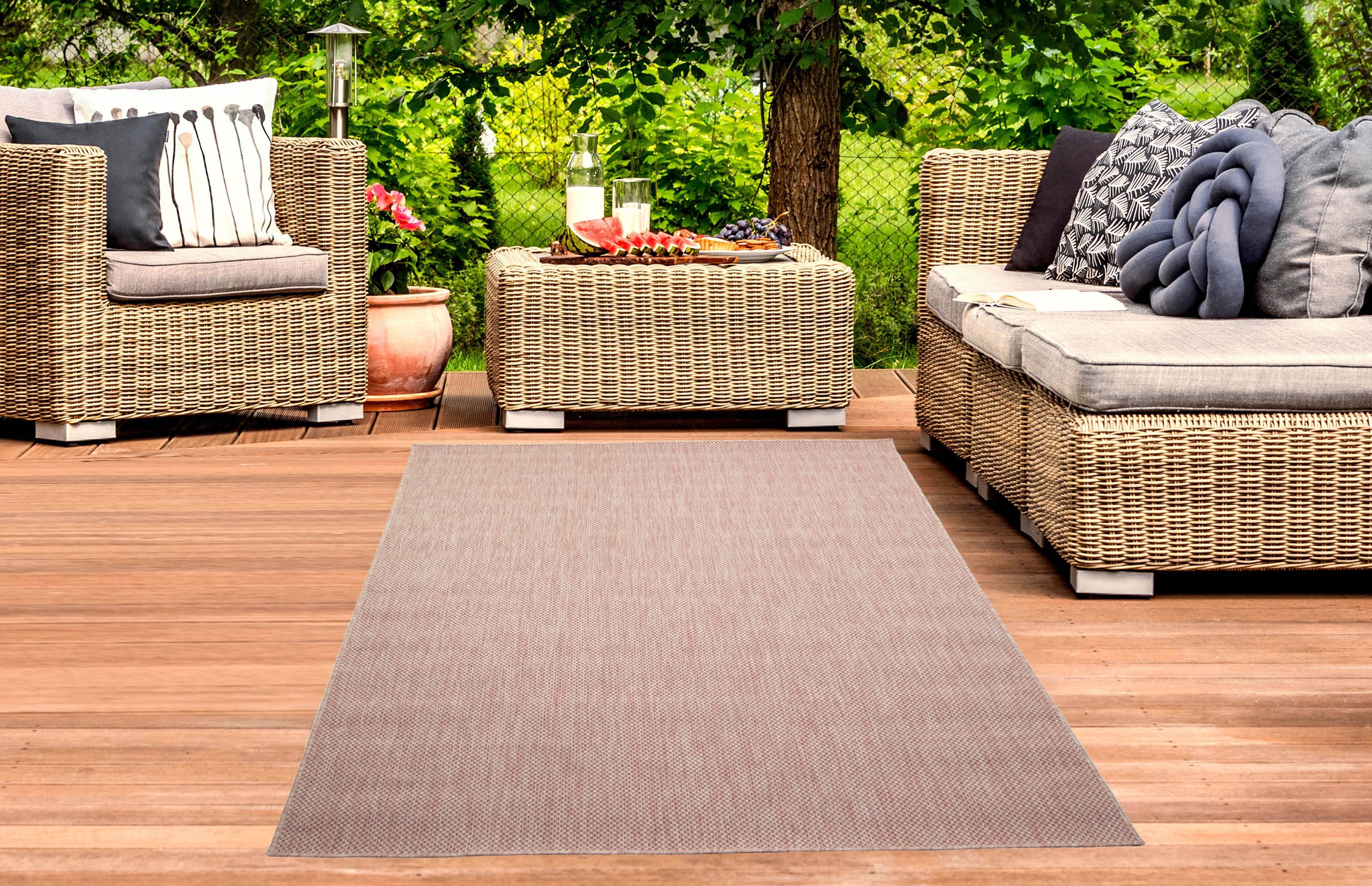 Outdoorteppich Teppich In- & Outdoor 8 Küche Läufer rechteckig, Uni Flur Garten mm Carpetia, Balkon rosa, Höhe: Sisal