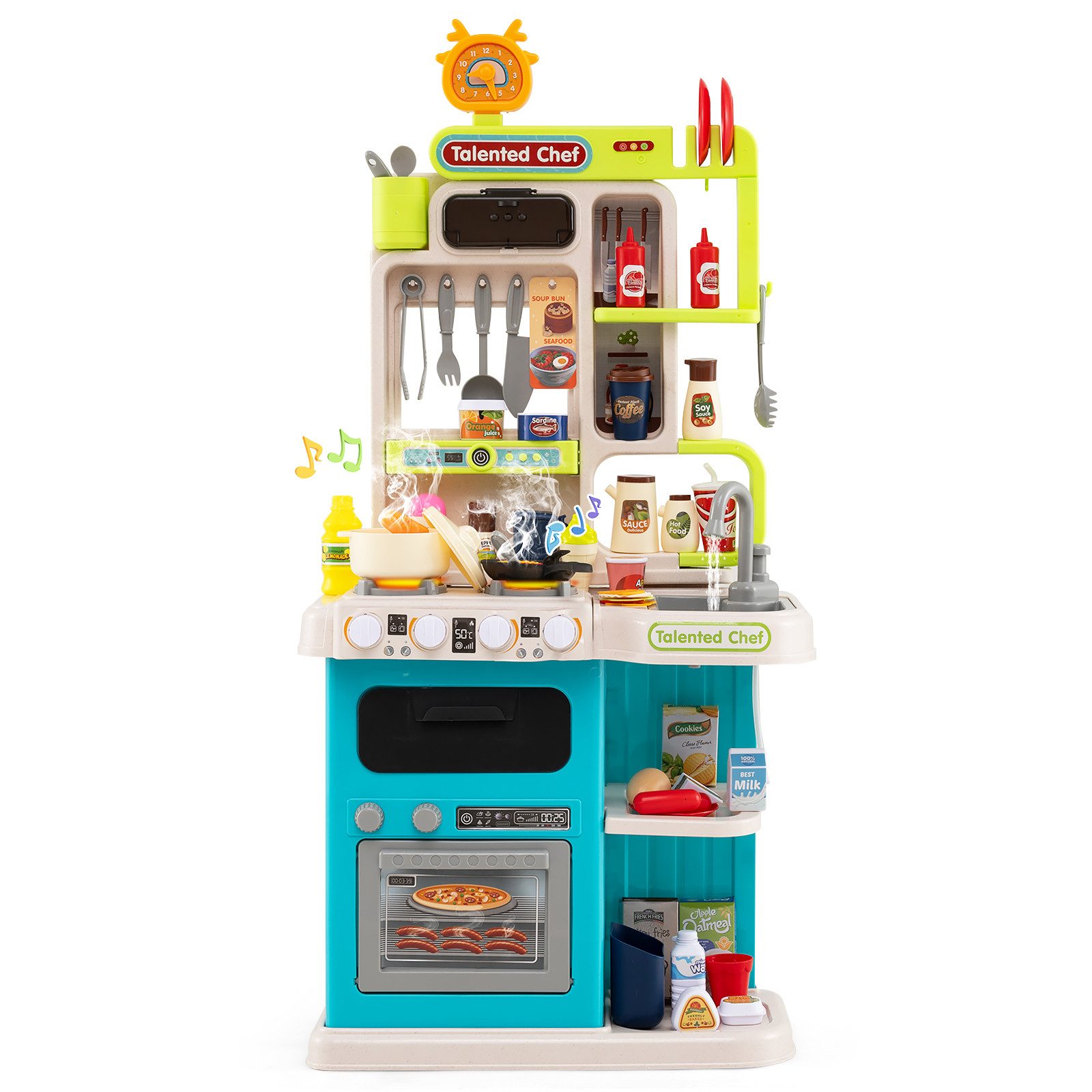 KOMFOTTEU Spielküche, mit Licht- und Soundeffekten, 113/95 Zubehör, Dampf, Herd, Spüle