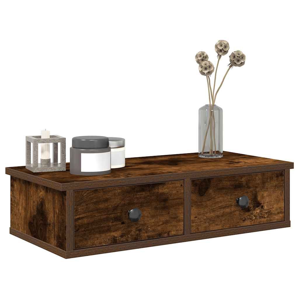 vidaXL Regal Wandregal mit Schubladen Räuchereiche 60x28x15 cm Holzwerkstoff, 1-tlg. – Bild 2 von 5