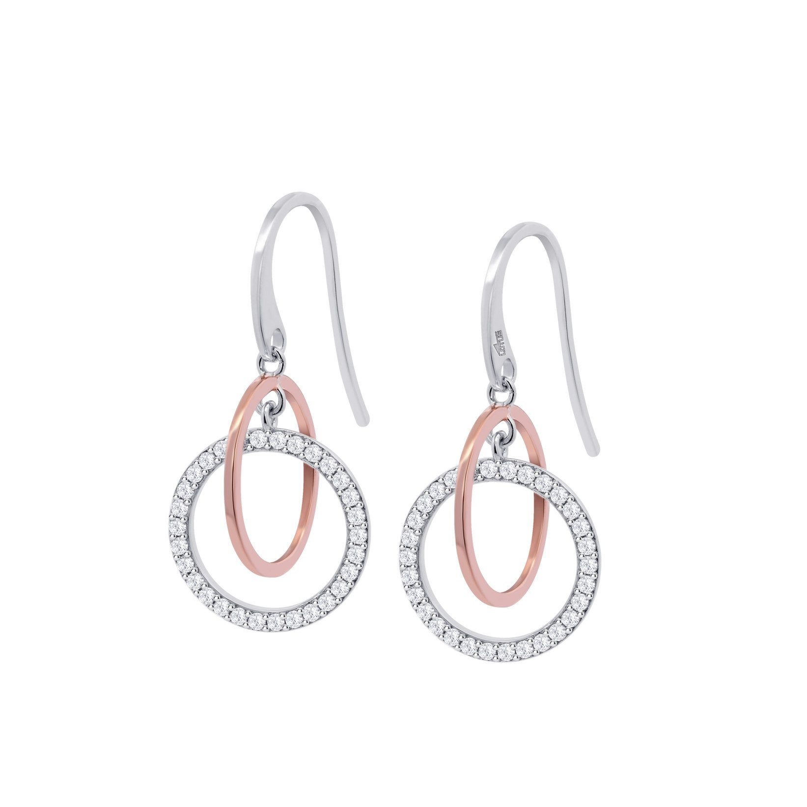 Lotus Ohrhaken-Set Silver Damen Ohrhänger LP1955-4/1 Silber Roségold Zirkonia Ringe 20 mm