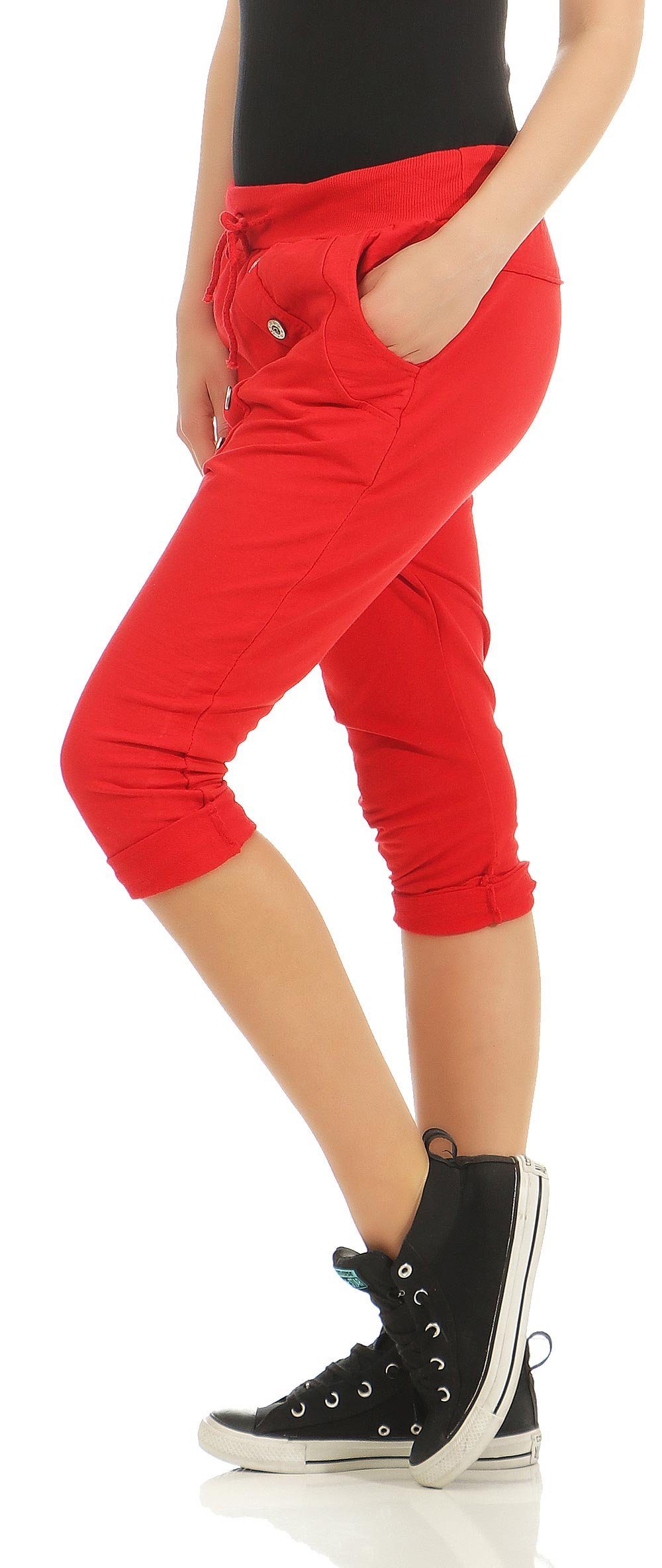 malito more than fashion Caprihose mit rot Jerseybund Einheitsgröße Sommer Sport elastischem 8015 Hose