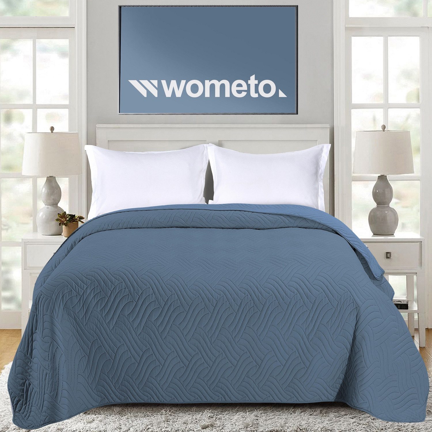 wometo Tagesdecke Wendedecke XXL aus samtweicher Microfaser in 170x210 cm, OEKO-TEX®, wattiert & gesteppt, Bettüberwurf, Sofaüberwurf