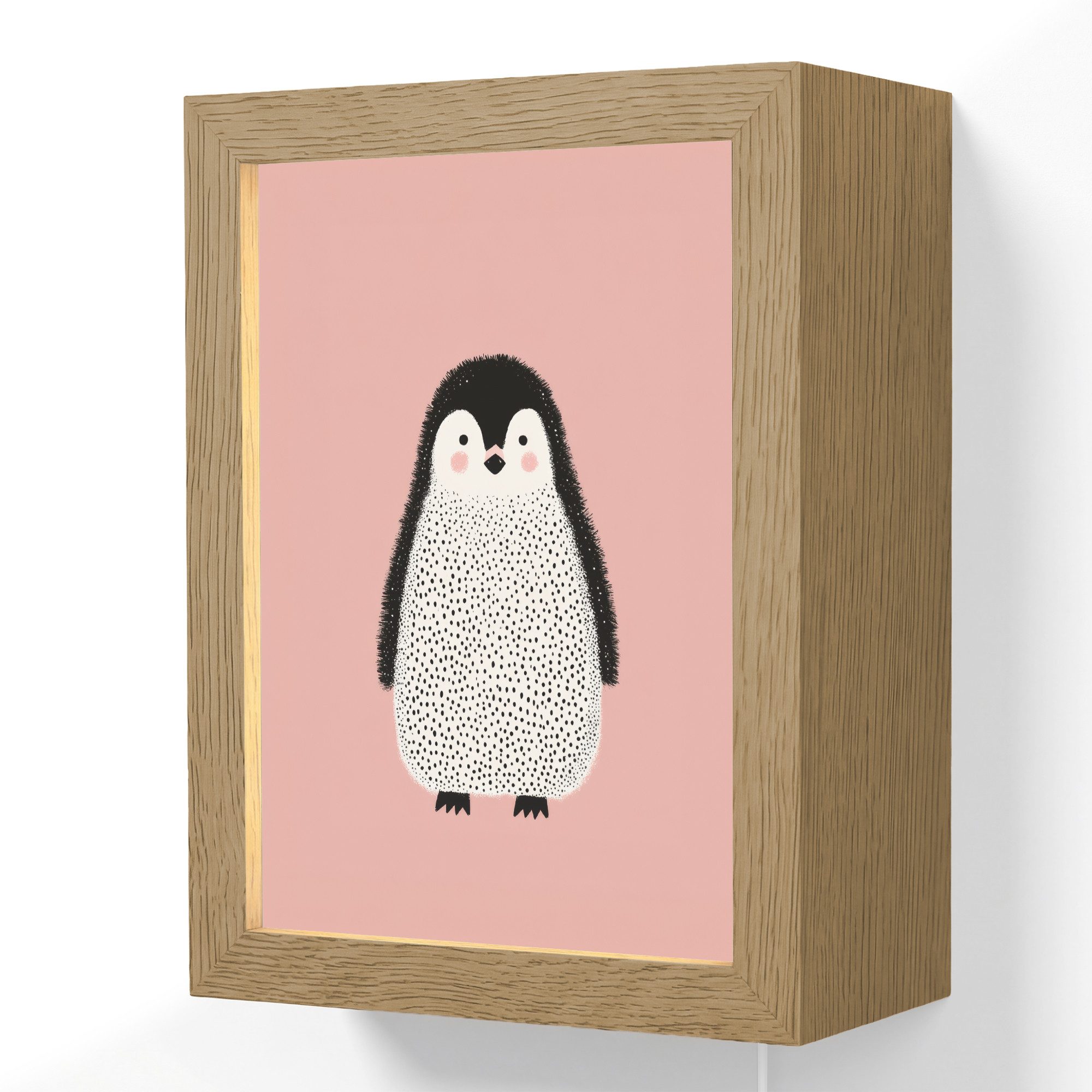 OnlyWow Wandleuchte Lightframe Pinguin - Punkte - Minimalistisch - Rosa - Mädchen, Dimmbar, Farbwechsel, LED, Warmweiß, Kaltweiß, Neutralweiß Einstellbar, Wandlampe Innen, Dimmbar, mit Kabel, LED, Beleuchtung, Kinderzimmer