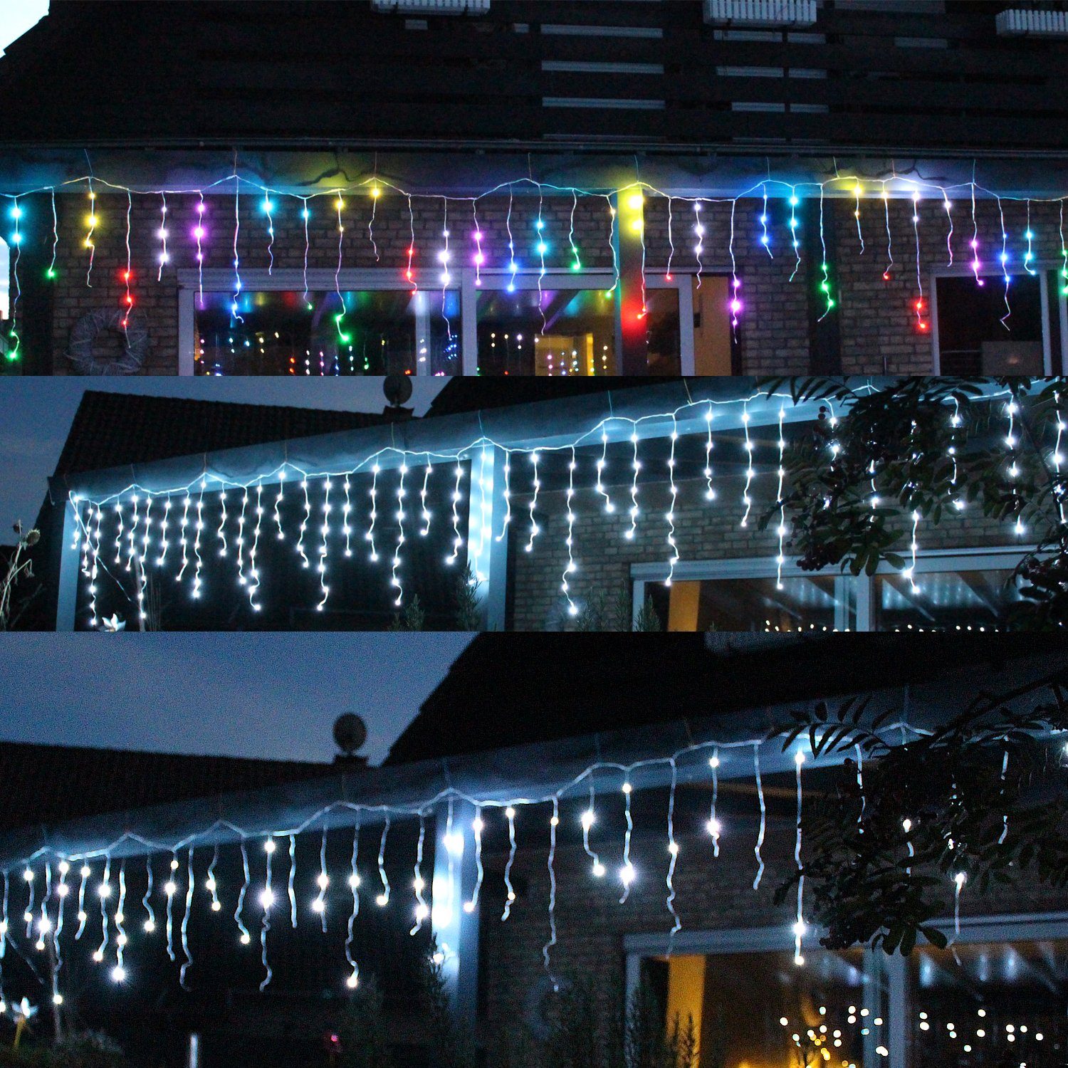 Arnusa LED-Lichterkette Eisregen RGB+W Timer LED 212-flammig, Effekt, viele Smart Snowfall eindrucksvolle Effekte mit Fernbedienung Leuchtfarben