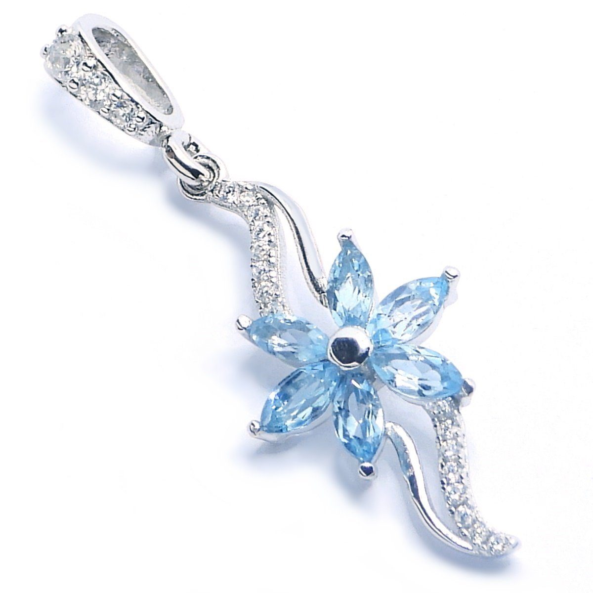 Goldene Hufeisen Blumenanhänger Damen echte Blautopase Kettenanhänger 925 Sterlingsilber, Edelsteinschmuck | Kettenanhänger