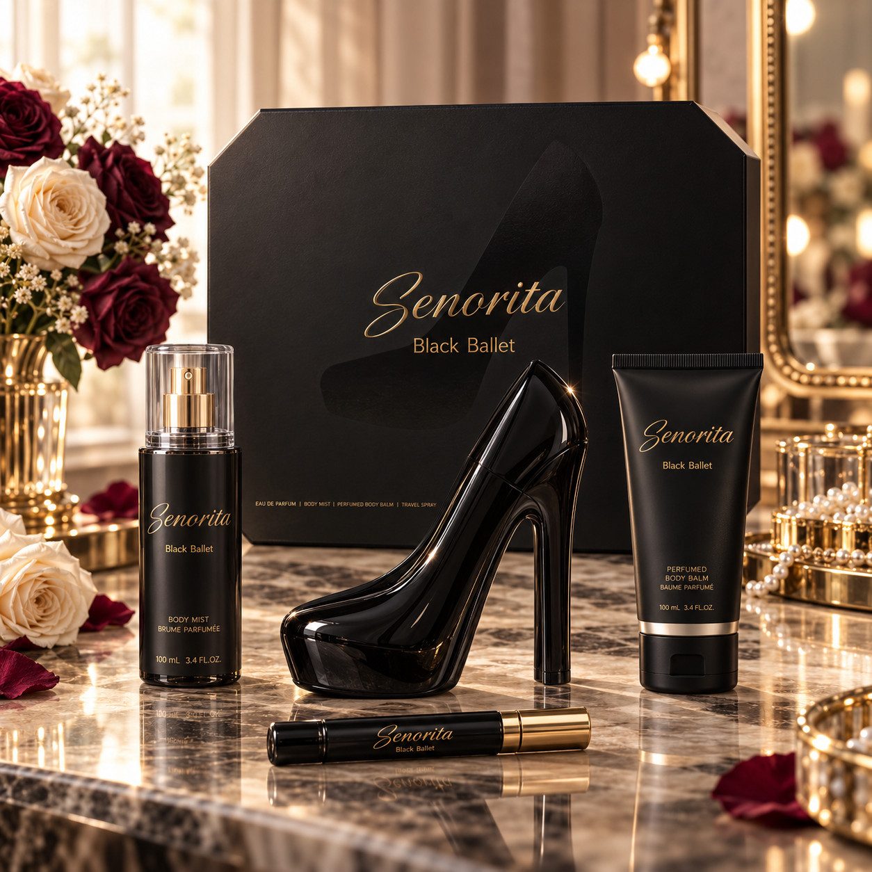 Fine Perfumery London Pflege-Geschenkset Senorita Black Ballet Damen Geschenkset: Parfum, Body Mist, Body Balm, 4-tlg., Angenehmer Duft, perfekt als Geschenk, a – Bild 5 von 5
