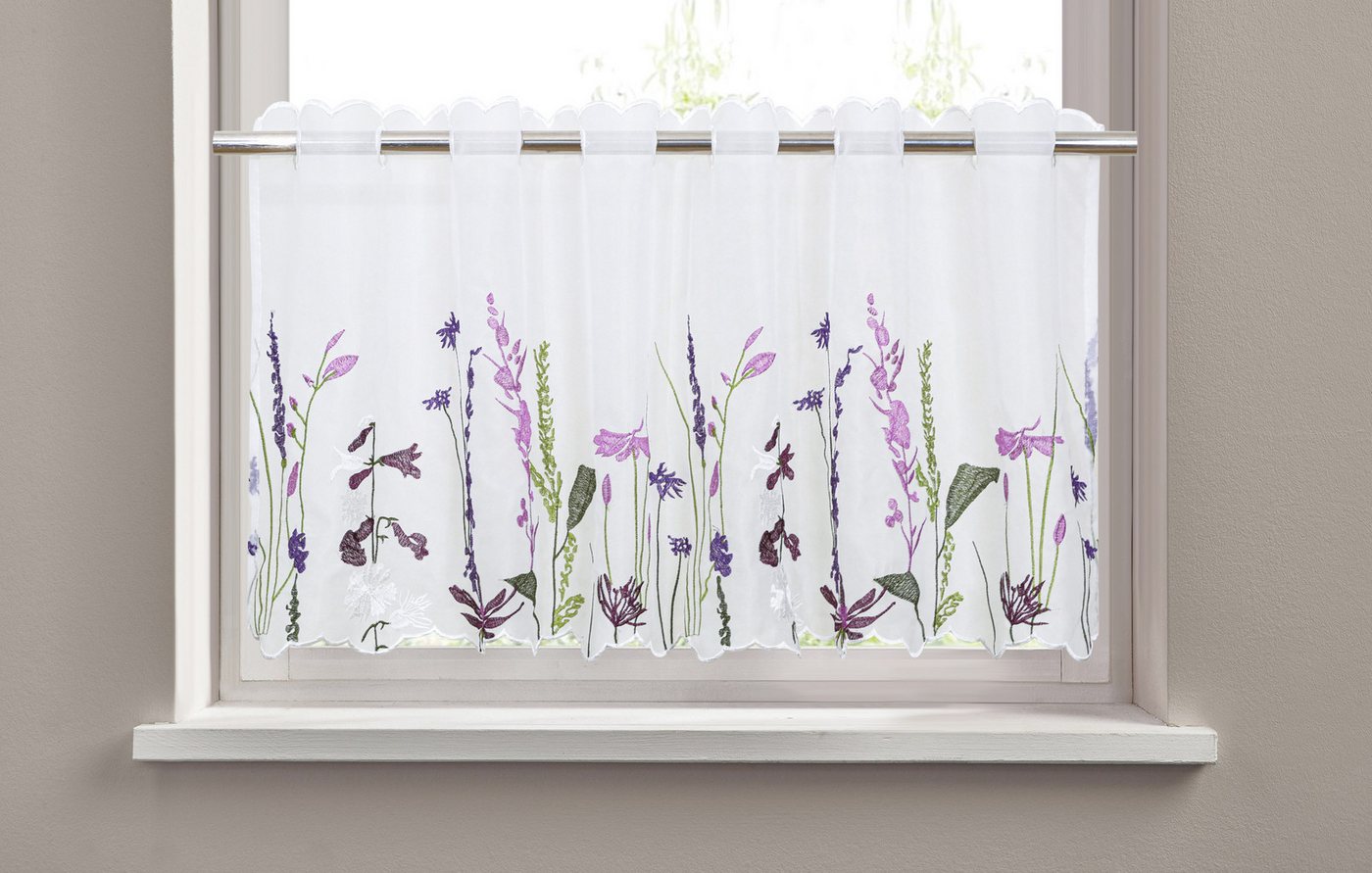 OTTO home Scheibengardine Bille (1 St), Durchzuglöcher, transparent, Voile, transparent, mit einseitiger Stickerei, waschbar, Blumen
