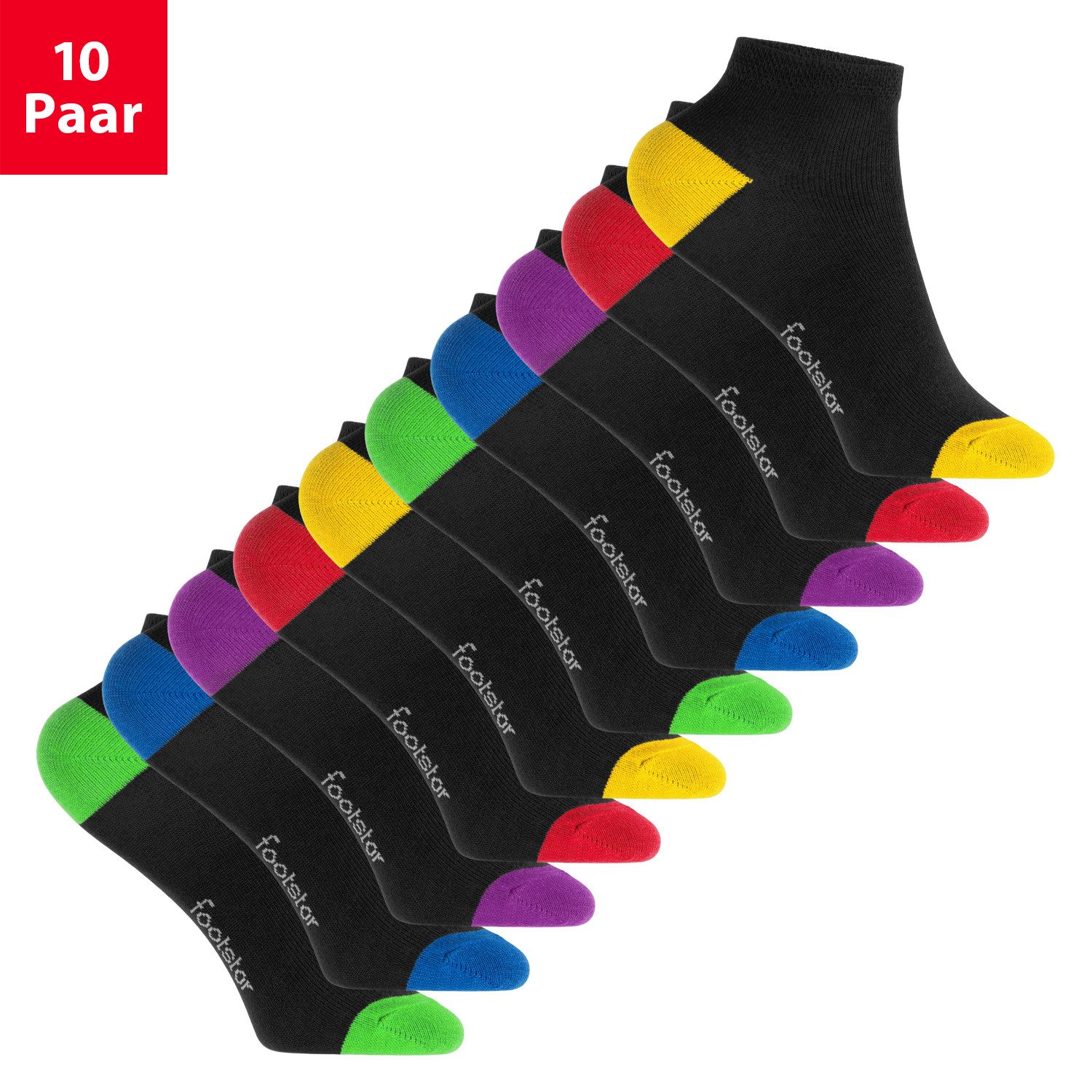 Footstar Kurzsocken Kinder Baumwoll Kurzschaft Socken (10 Paar) Ferse-Spitze
