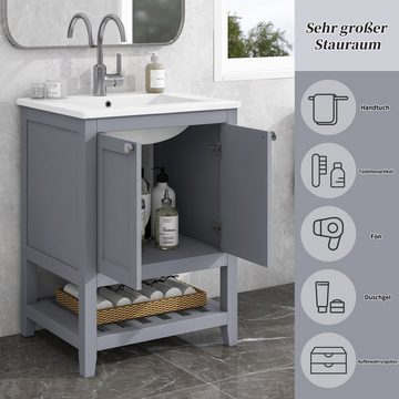 OKWISH Waschbeckenunterschrank Badezimmerschrank, mit Unterschrank 60cm mit Keramik-Waschbecken