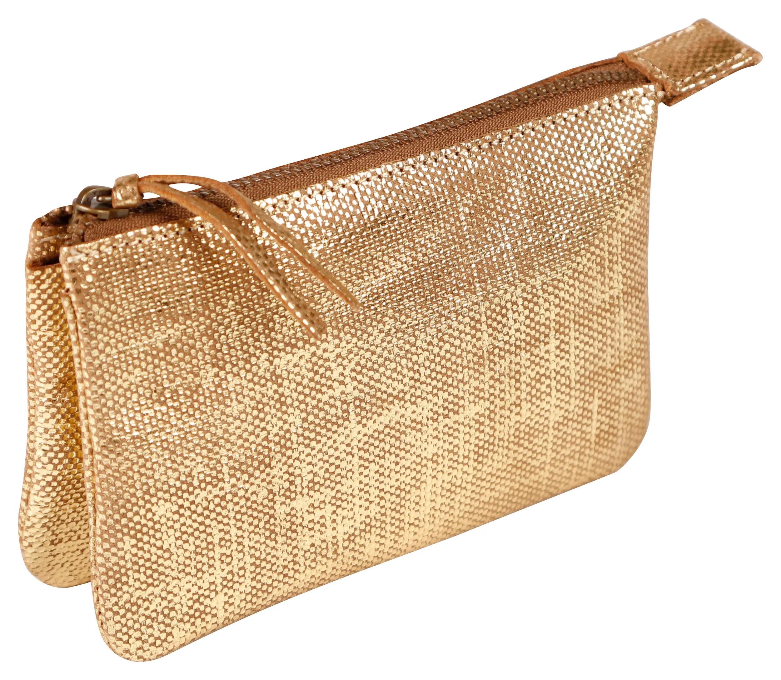 CLAIREFONTAINE Handtasche 4x Kleines Schlampermäppchen Leder 13x9cm gold 410046C, Flache Tasche 2 Fächer