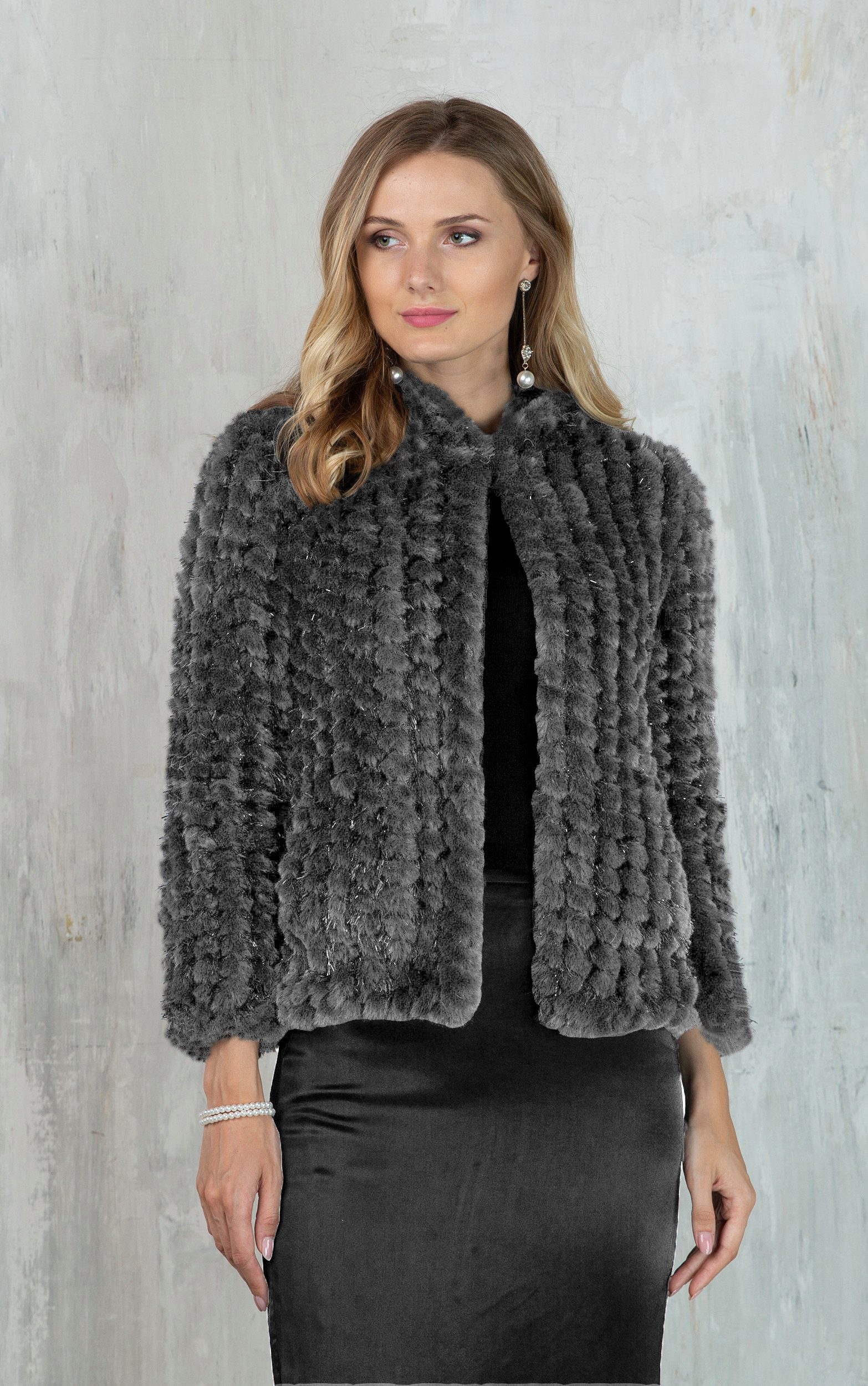 Passioni Fellimitatjacke Webpelz Jacke mit Lurexgarn günstig online kaufen