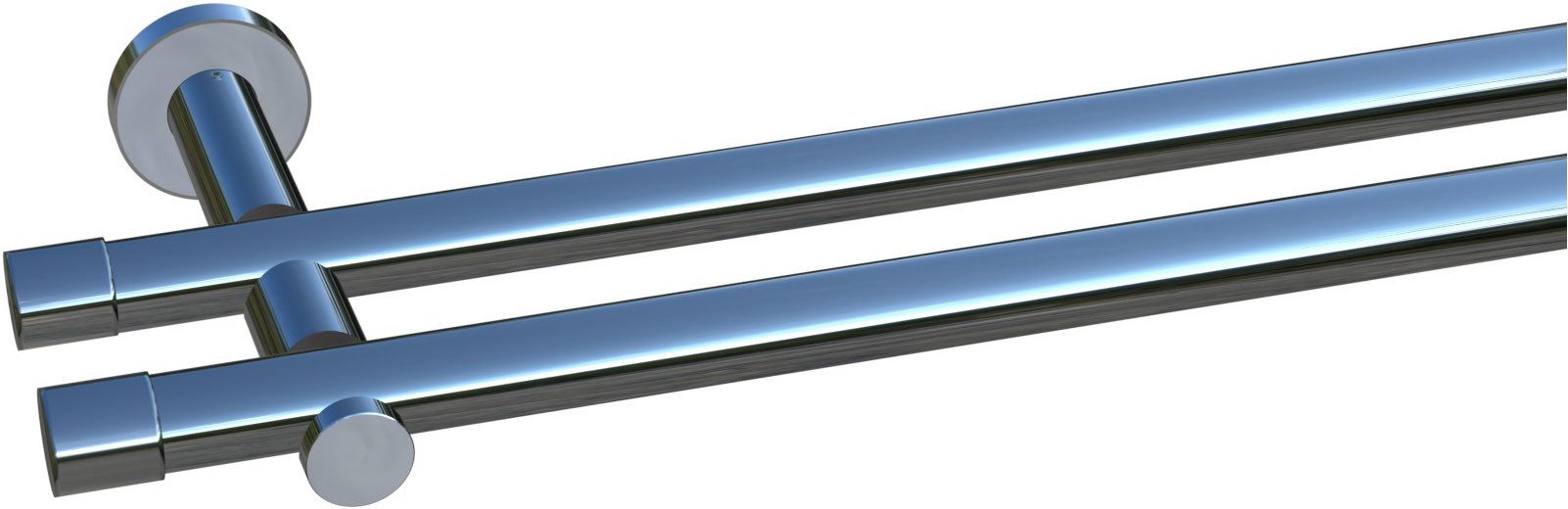 indeko Gardinenstange Linz, Ø 20 mm, 2-läufig, Wunschmaßlänge, mit Bohren, verschraubt, Stahl, Komplett-Set inkl. Montagematerial