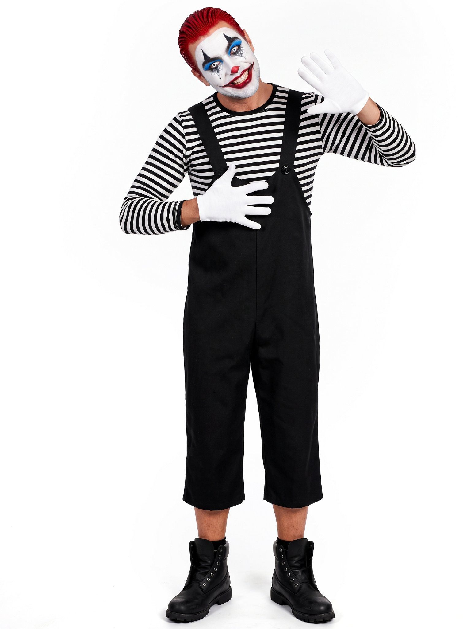 Metamorph Clown-Kostüm Pantomime Hose - Clown Karneval Faschingskostüm, Schwarze Latzhose für männliche Straßenkünstler