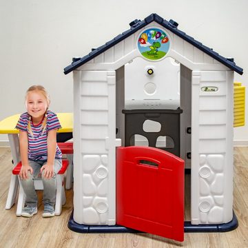 LittleTom Rutsche Kinder Spielhaus mit Rutsche Kinderhaus ab 1 Jahr, Spielhaus + Tisch + 2 Hocker