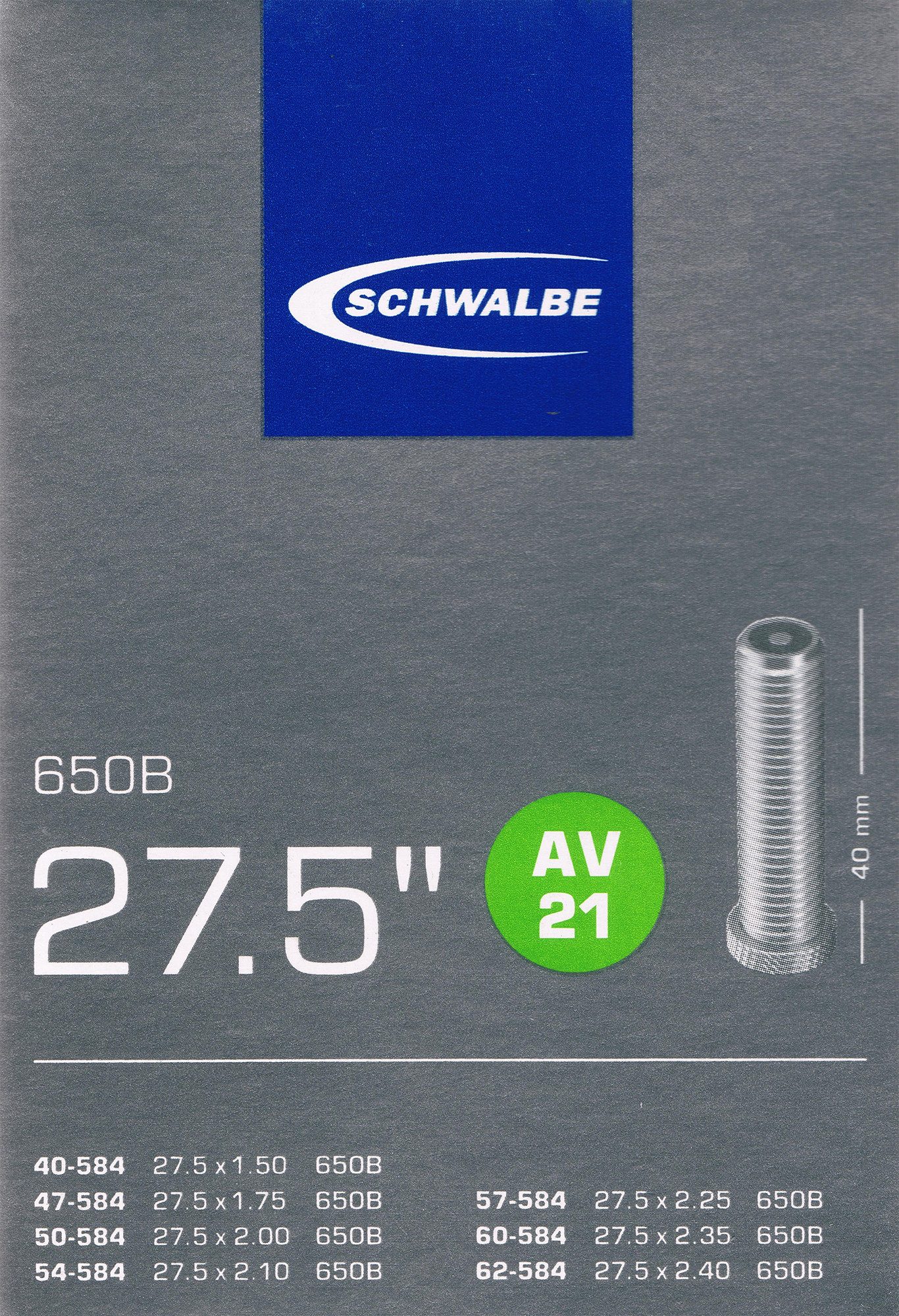 Fahrradschlauch Schwalbe AV 21 Schlauch 27,5 650B AV21 27.5 Autoventil