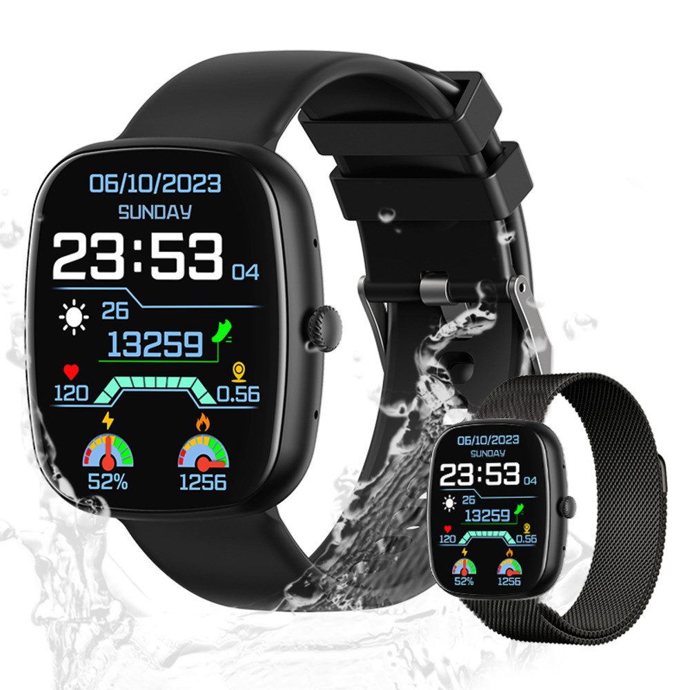 Valdus Herren's und Damen's IP67 wasserdicht Telefonfunktion Fitness-Tracker Smartwatch (4,65 cm/1,83 Zoll, Android/iOS), mit austauschbarem weichem Mesharmband, - 230 mAh SPO2, Schrittzähler, Herzfrequenz- & Blutsauerstoffsensor