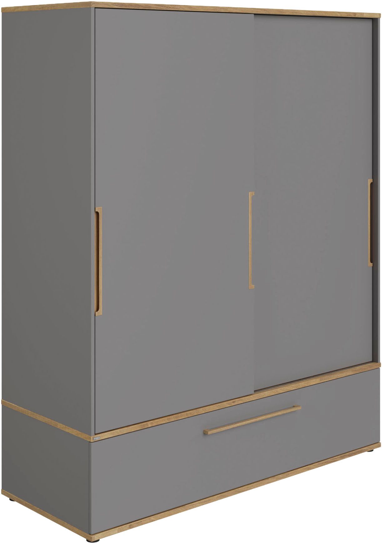 PAIDI Schiebetürenschrank STIENE in Beige oder Grau, 2 Türen und 1 Schublade mit Soft-Close (B/H/T ca. 164/200/62cm) mit Kleiderstangen+Einlegeböden, Kleiderschrank mit Massivholzgriffen