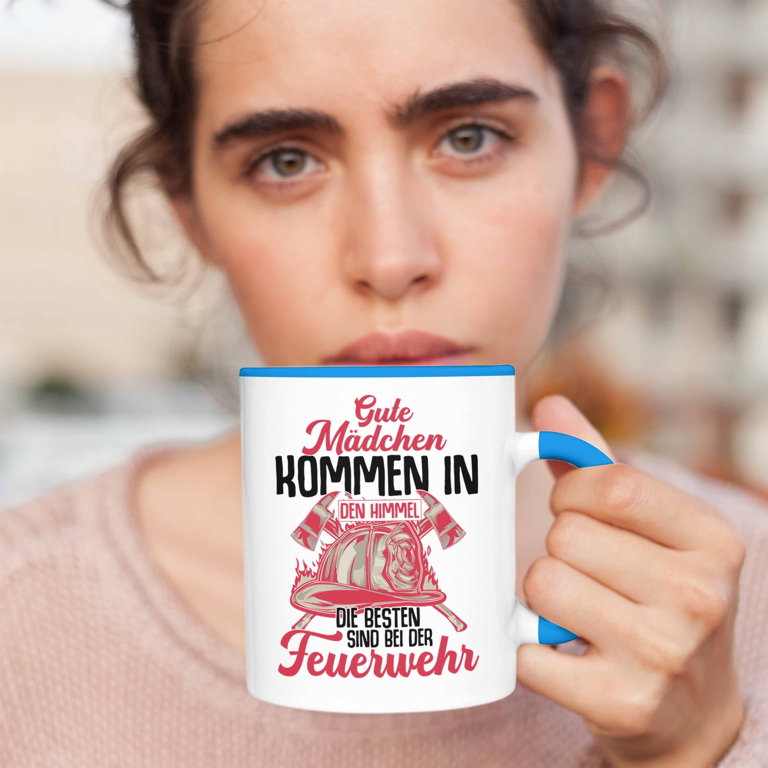 Trendation - Feuerwehr Tasse Blau Feuerwehrfrauen Frauen Spruch Tasse Geschenkidee Frau Trendation Geschenk
