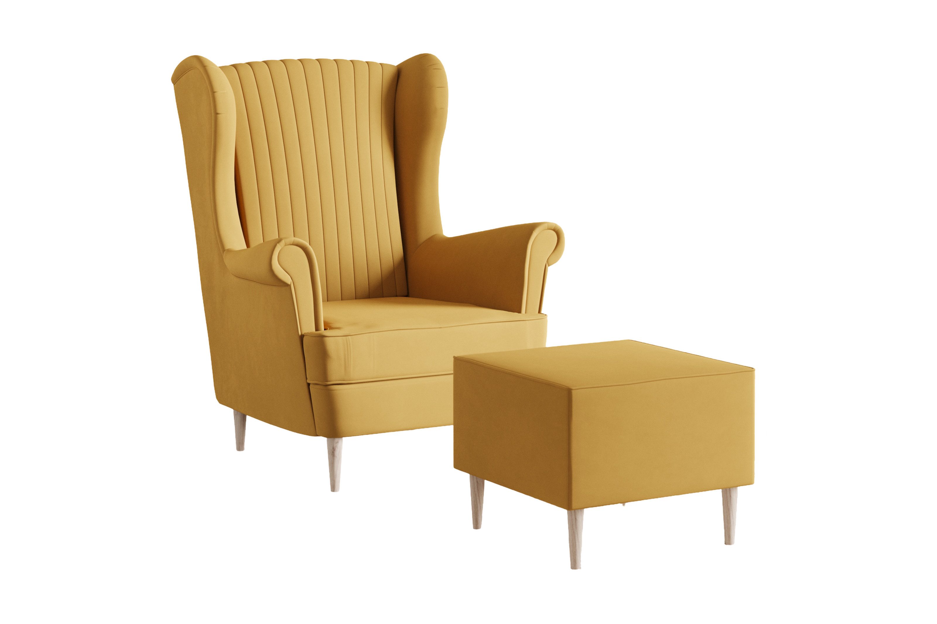 MOEBLO Ohrensessel COMFY SESSEL mit oder ohne Hocker (Polstersessel aus Samtstoff Wohnzimmersessel mit/ohne Hocker Ohrenbacksessel), Sessel mit optionalem Hocker