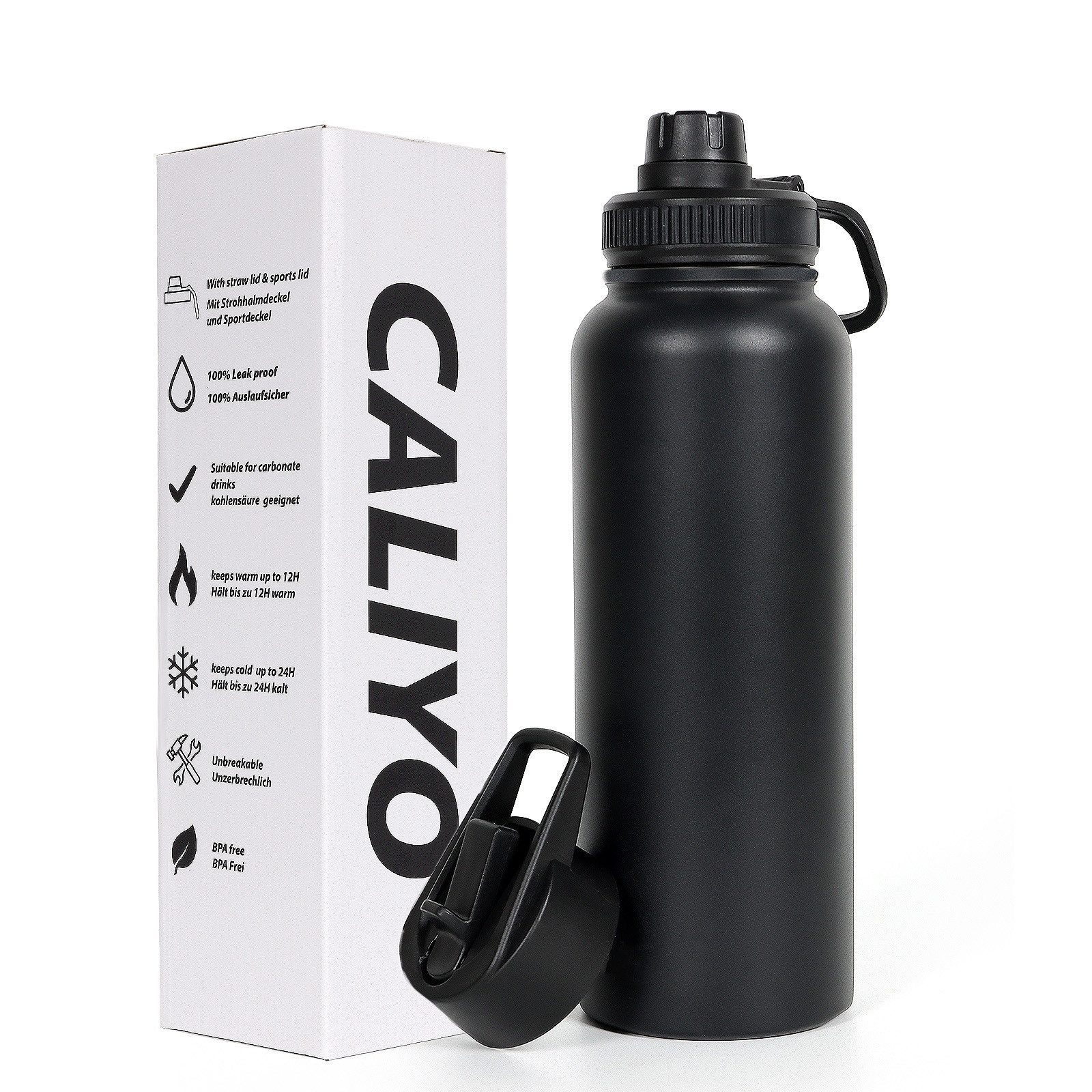 CALIYO Isolierflasche Edelstahl Trinkflasche Thermosflasche 950ml Auslaufsicher, Isolierflasche mit Schraubverschluss für Sport, Fitness, Outdoor