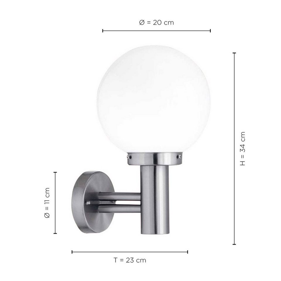 SellTec LED Außen-Wandleuchte Wandleuchte TANO Außenlampe, wetterfest, ohne  Leuchtmittel, individuell bestückbar, Edelstahl Glaskugel E27 Fassung,  klassisch IP44