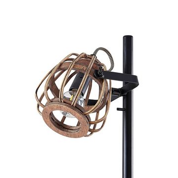 Lindby Stehlampe Bominio, Leuchtmittel nicht inklusive, Skandinavisch, Rattan, Stahl, Schwarz matt, holz hell, 2 flammig, E14