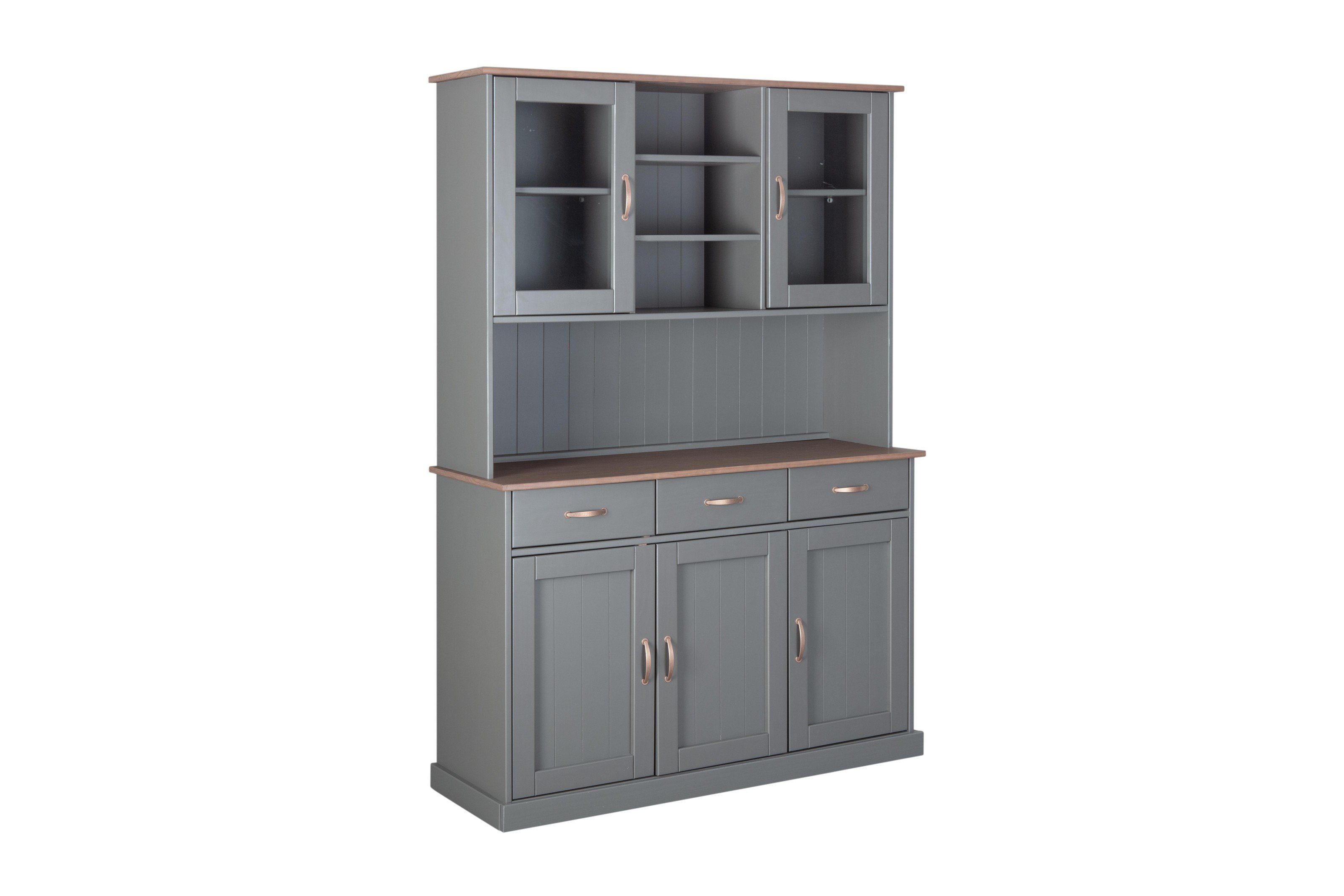 freiraum Buffet Luzerna (BxHxT 131 x 190 x 45 cm) aus Massivholz/MDF in Grau/Sepia-braun mit 3 Schubladen und 5 Türen
