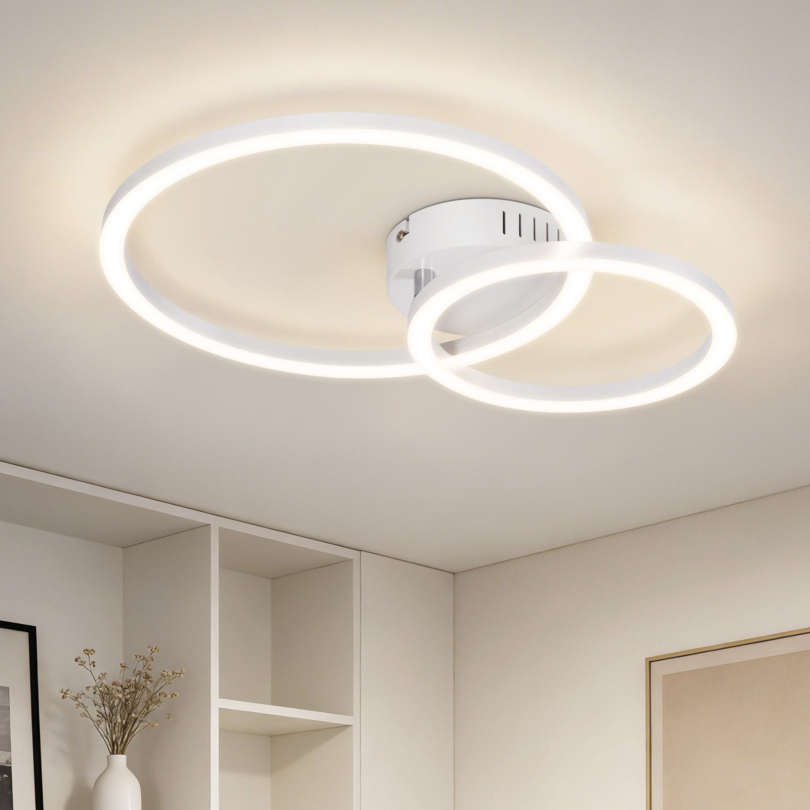 Nettlife LED Deckenleuchte Wohnzimmer 2 Ringe Schwarz/Weiß/Silber Modern 23W Deckenlampe 40.5CM, Nicht dimmbar, LED fest integriert, Warmweiß, für Wohnzimmer Schlafzimmer Flur Büro Balkon Küche