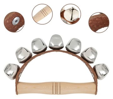 XDrum Tamburin Sleigh Bells - Schlittenglocken aus verchromtem Stahl - 7 Glöckchen am Lederband - Ergonomischer Holzgriff, Ergonomischer Holzgriff aus Ahorn