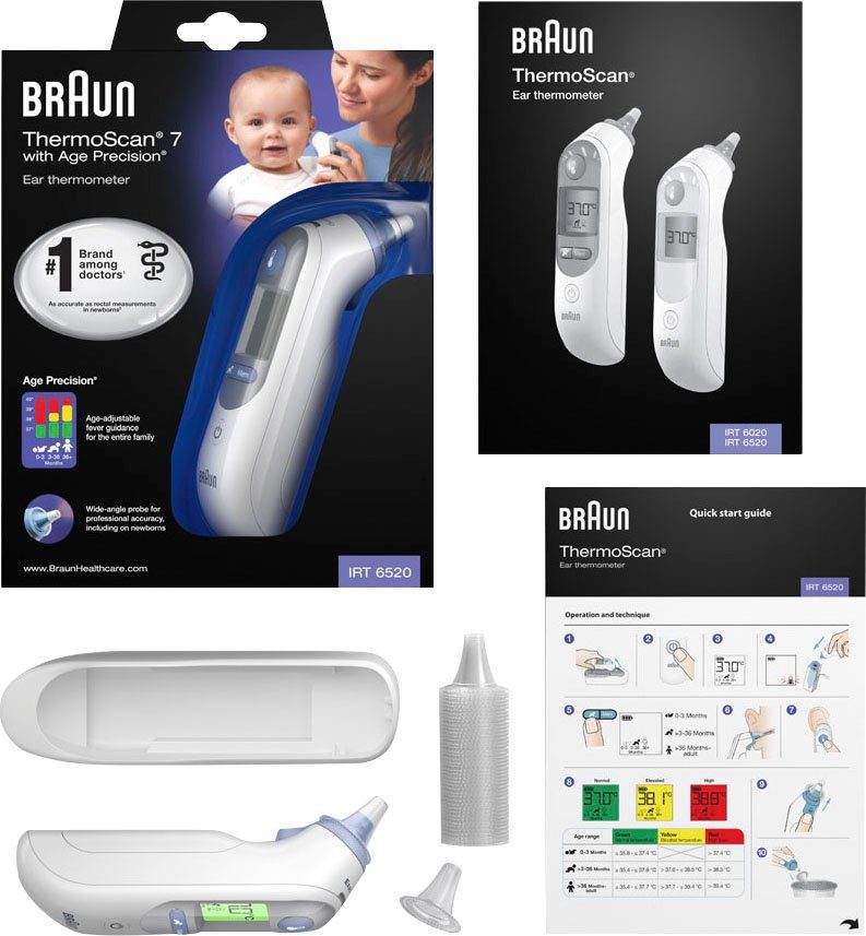 Braun Ohr-Fieberthermometer ThermoScan® - Für mit 7 Altersgruppen Neugeborener Age einschließlich Precision® geeignet, IRT6520, alle Ohrthermometer