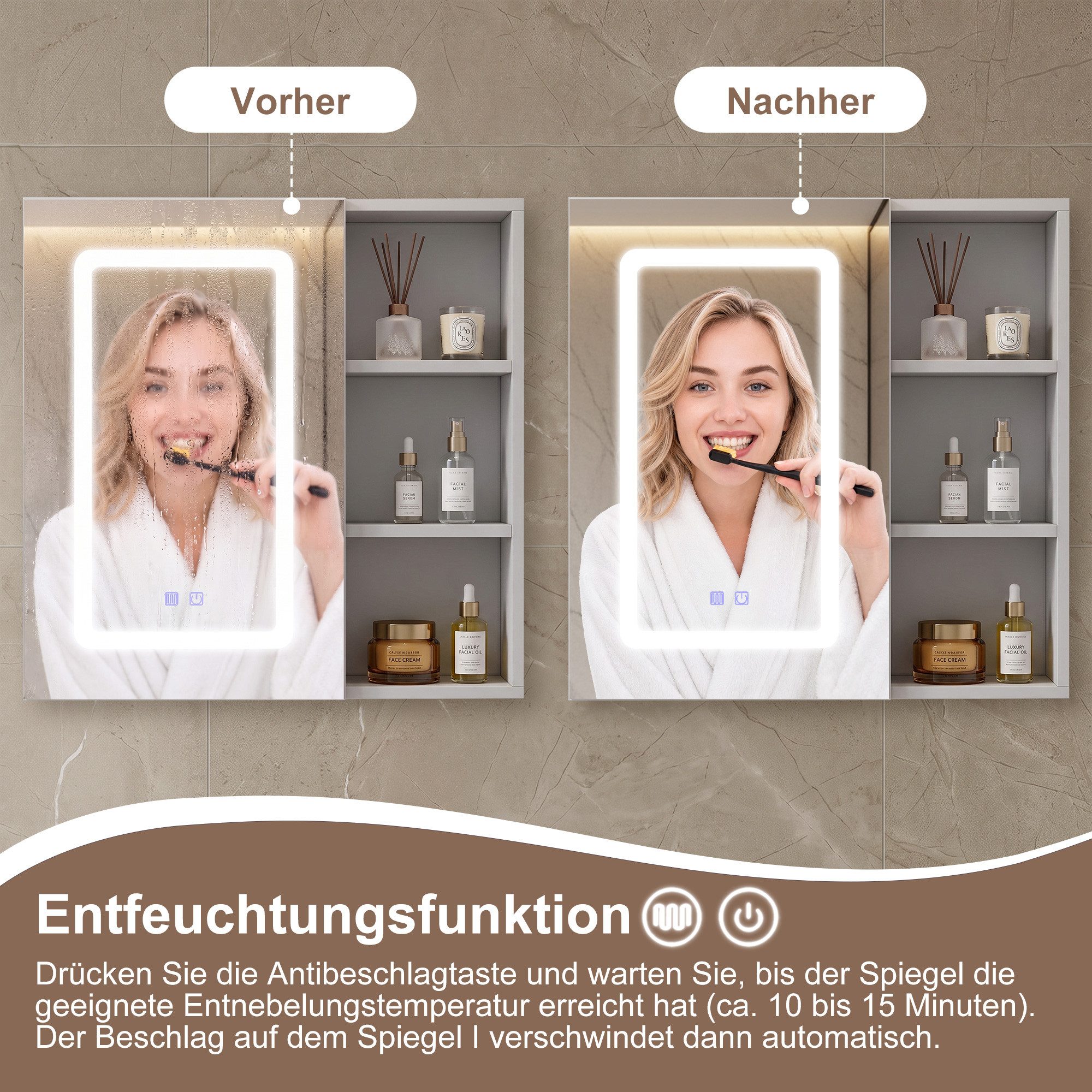 Simurq Badezimmerspiegelschrank Spiegelschrank Bad Mit LED-Beleuchtung & Anti-Beschlag,offene Regal (Badezimmerspiegelschrank Hängeschrank,Touchschalter, Beschl – Bild 5 von 5