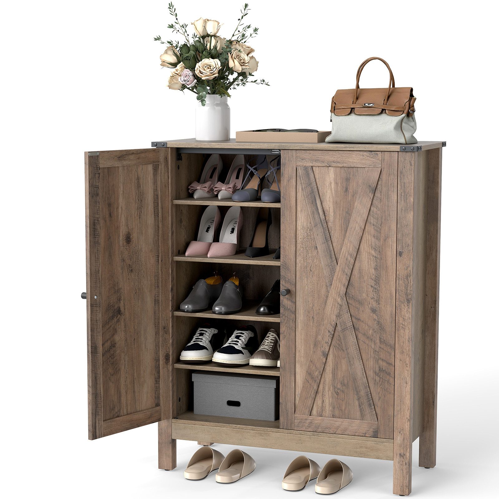 COSTWAY Schuhschrank mit Türen, verstellbarem Regal, Schuhregal Holz günstig online kaufen