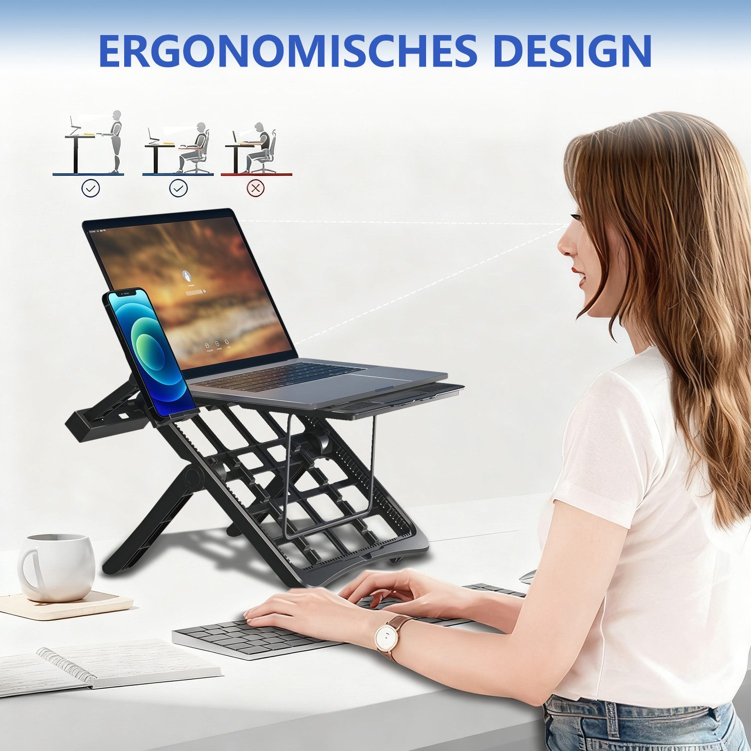MOPUEA Notebook-Kühler Notebook-Kühler mit verstellbarer Höhe Winkel, mit Höhe Winkel faltbarer Handyhalter