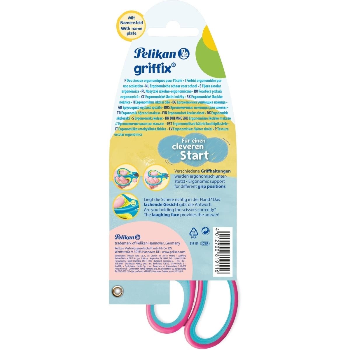 Pelikan Papierscheren Schulschere griffix rund Rechtshänder LovelyPink (5 Stück)