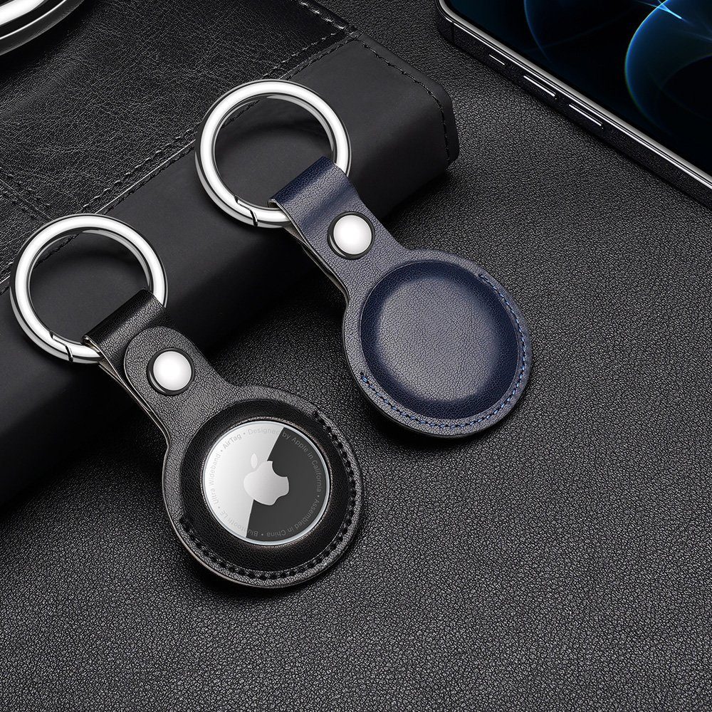 Dux Ducis Schlüsselanhänger Case schwarz Hülle AirTag Apple Schlüsselanhänger Schutz Leder Cover