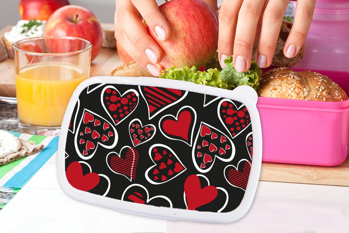 MuchoWow Lunchbox Muster - Brotbox für Herz - Kinder, Mädchen, Liebe Mädchen - Kinder rosa - Mädchen Kind, - Kunststoff Brotdose Erwachsene, (2-tlg), - Snackbox, Kunststoff