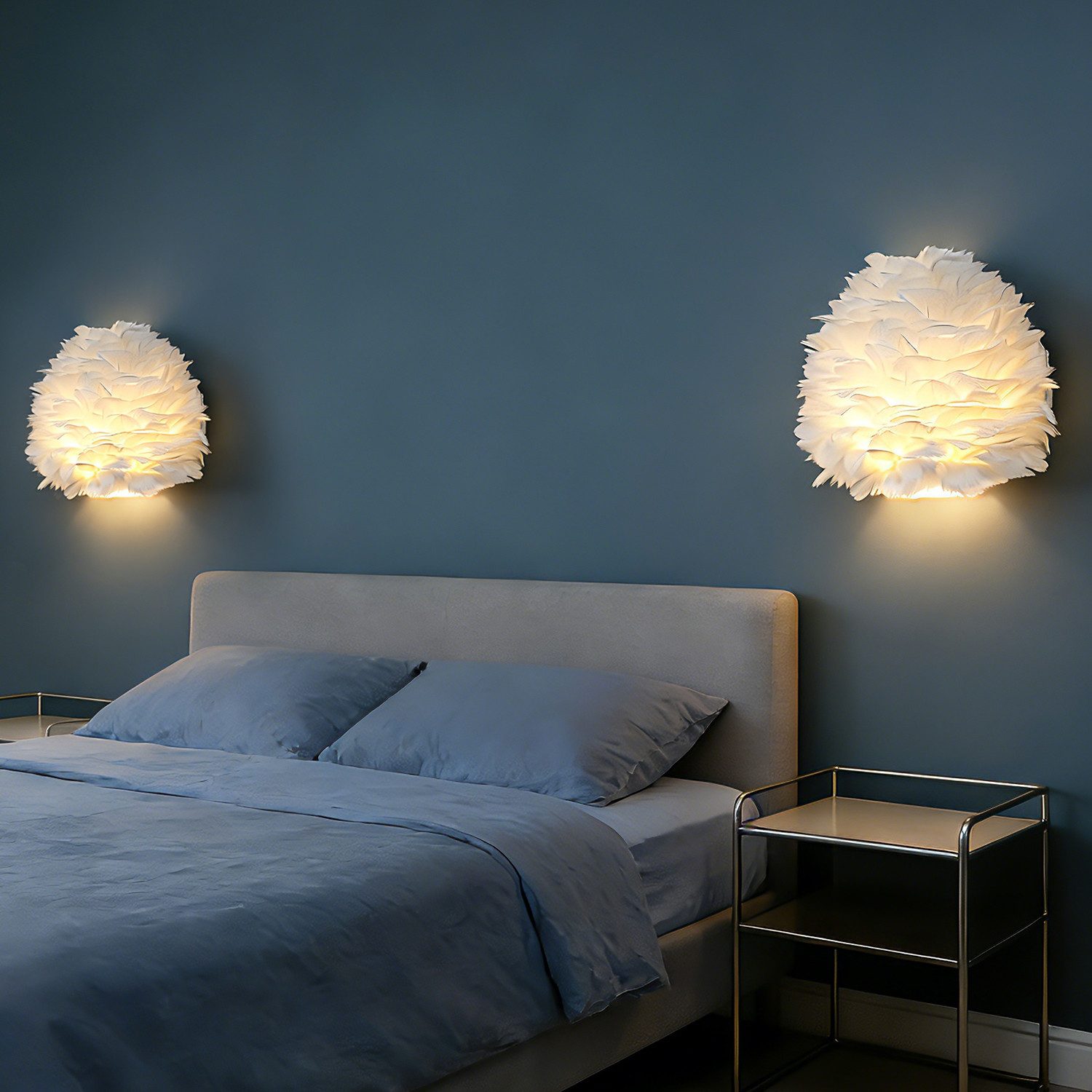 JDONG Wandleuchte 30CM Moderne Kreative Weiße künstliche Feder Wandlampe, E27, Innen Wandleuchter Minimalist Schlafzimmer Nachttischlampe 3000K, Wandbeleuchtung für Kinderzimmer Wohnzimmer Arbeitszimmer Dekorative