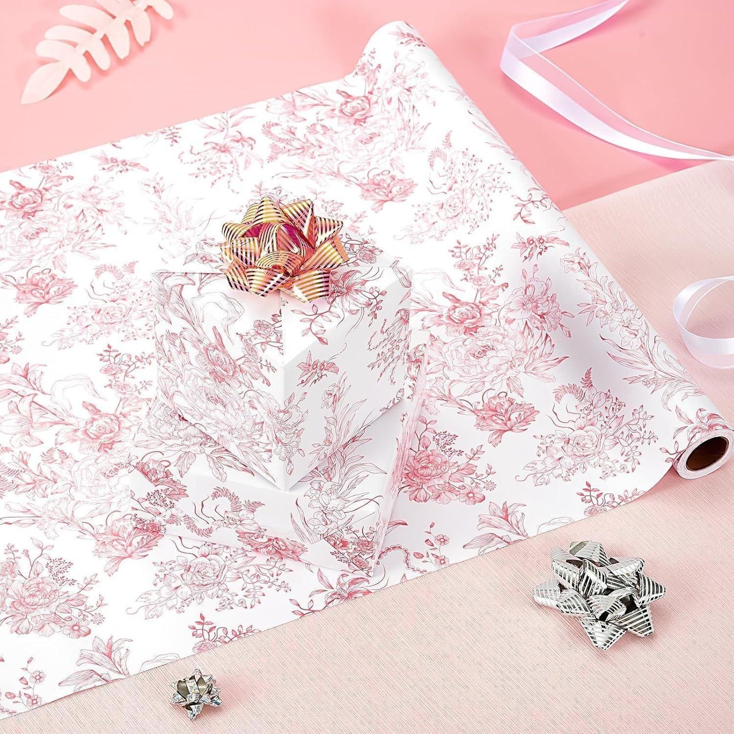 LuxusKollektion Geschenkpapier Geschenkpapier Blumenmotiv Rolle 43 cm 10 m Hochzeit Floral Rosa