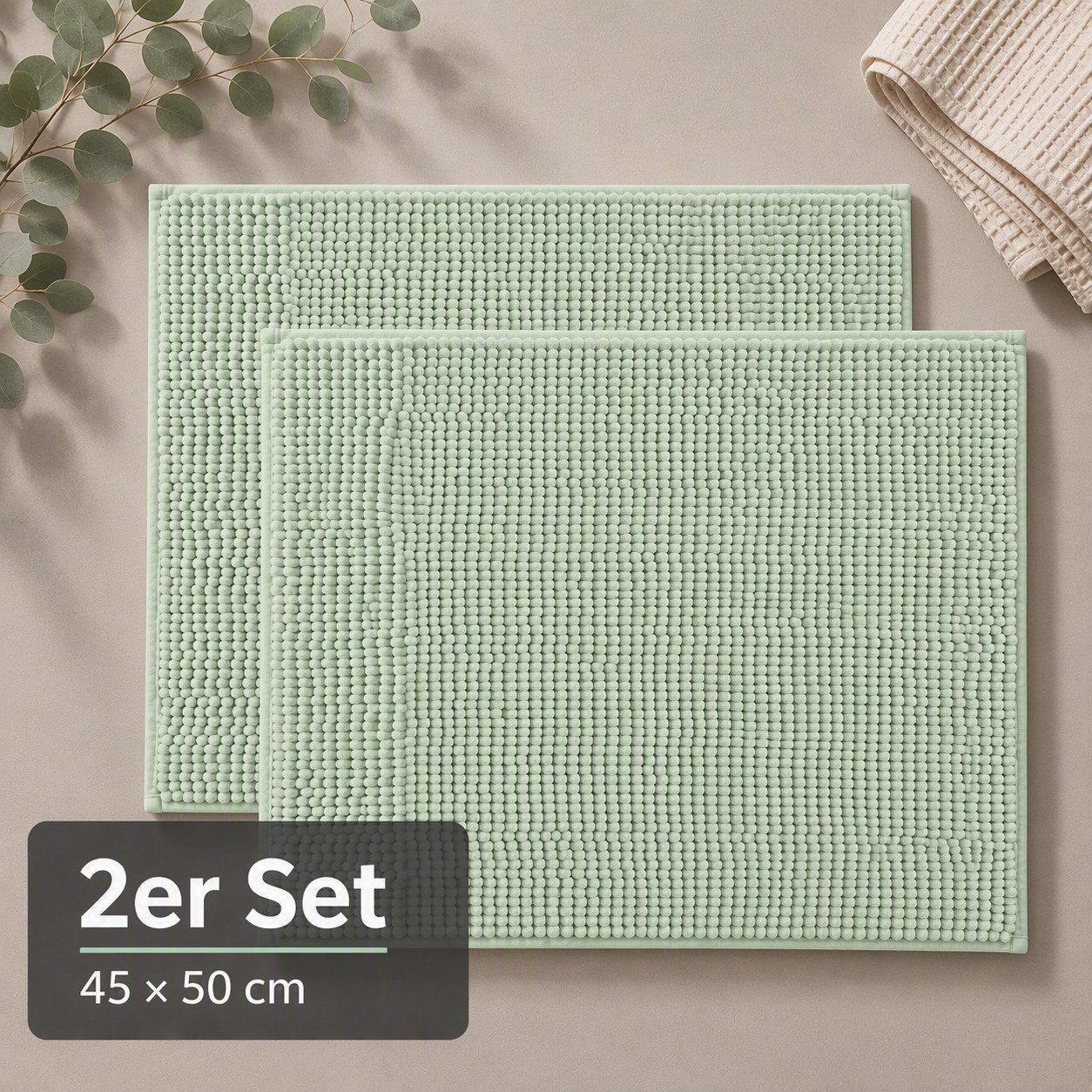 OTTO home Badematte Vanessa Chenille, Standard & Premium, 15cm oder 20cm, auch als 2er Set, rutschhemmend beschichtet, schnell trocknend, strapazierfähig, fußbodenheizungsgeeignet, Polyester, rechteckig, 2-tlg. 45 cm x 50 cm, Uni Farben, besonders weich,