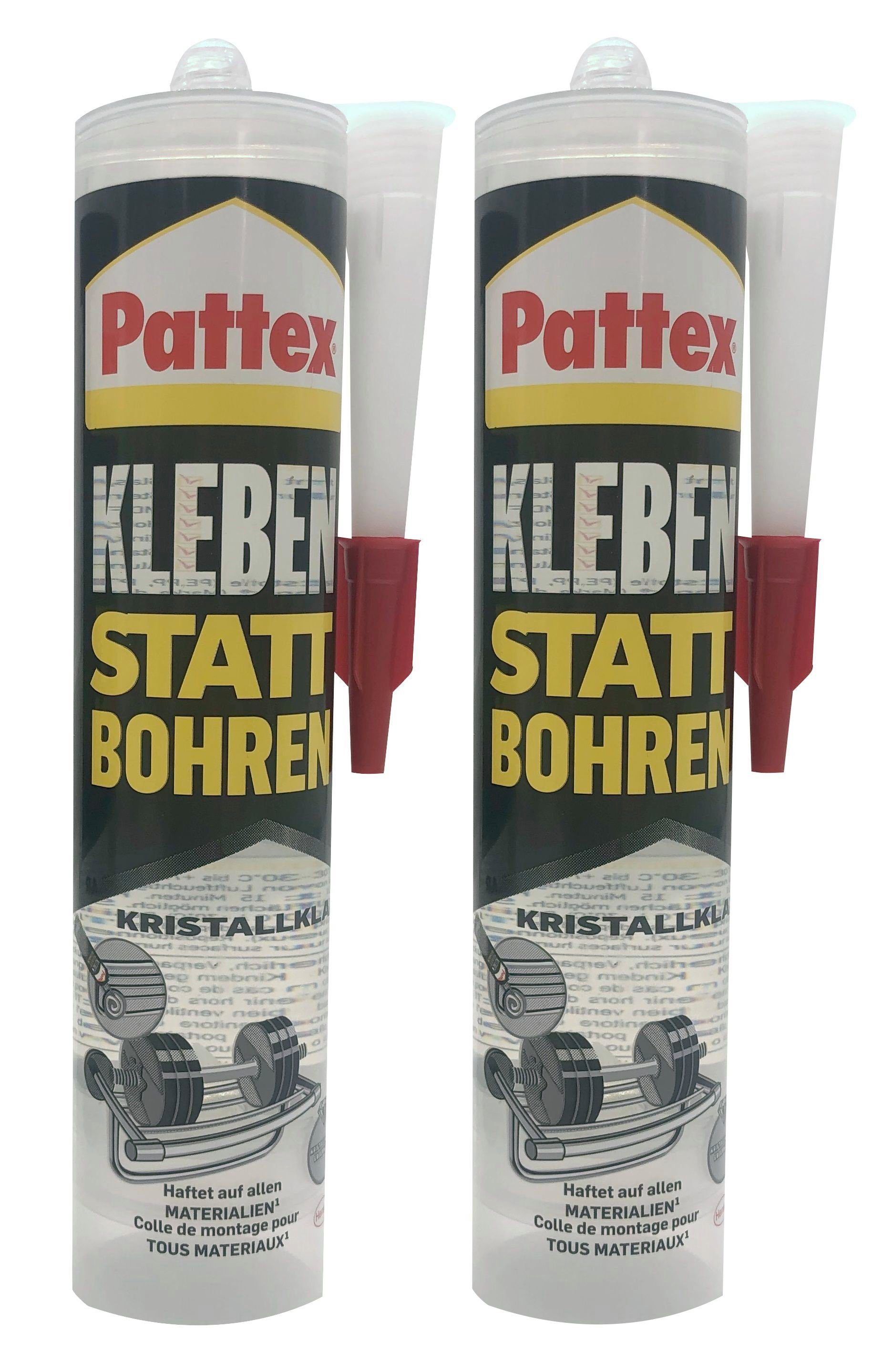 Pattex Montagekleber Kleben statt Bohren, (2-tlg), Doppelpack Bau Kleber  kristallklar 2x 290g