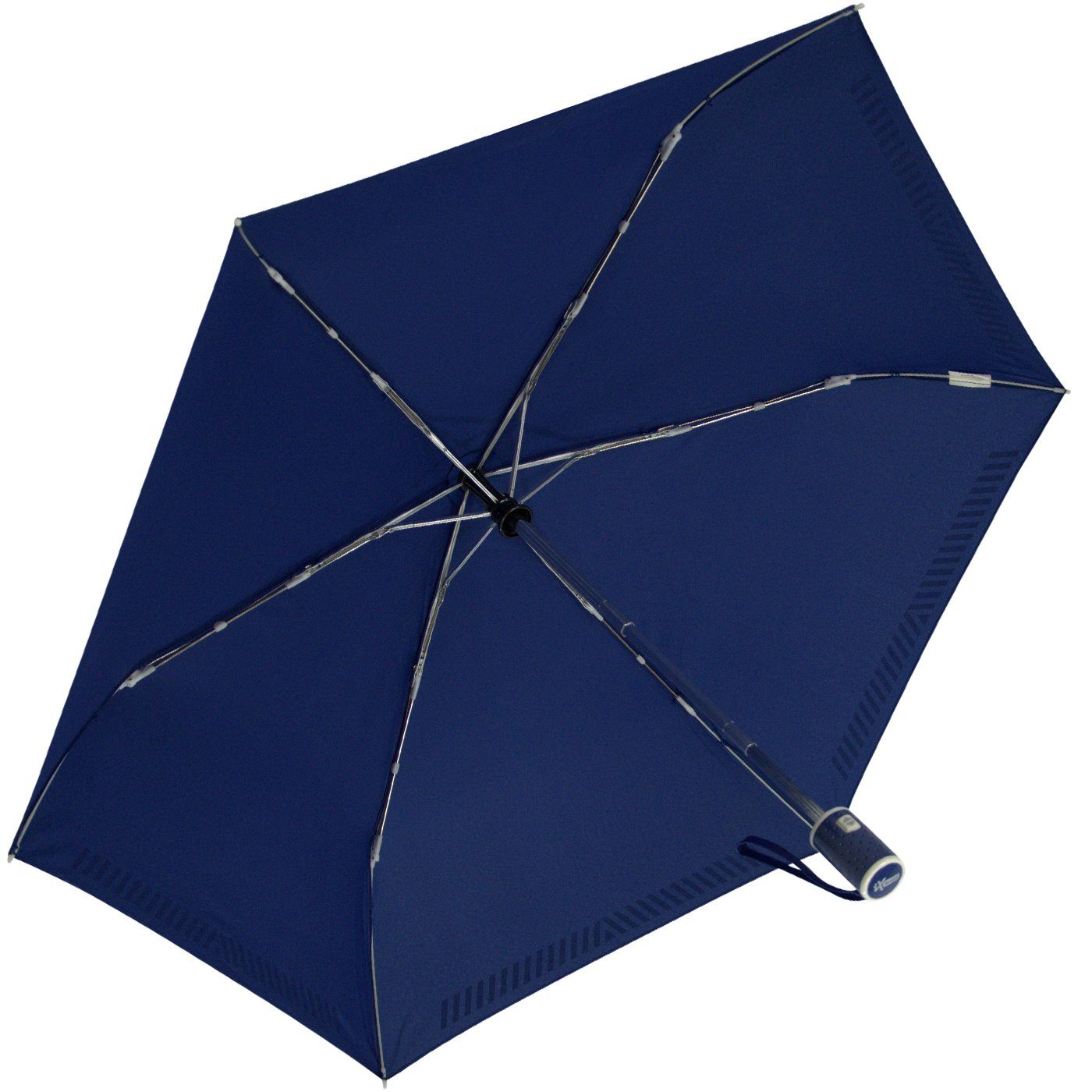 iX-brella Taschenregenschirm Kinderschirm mit Auf-Zu-Automatik, Reflex-Streifen blau durch Sicherheit - reflektierend