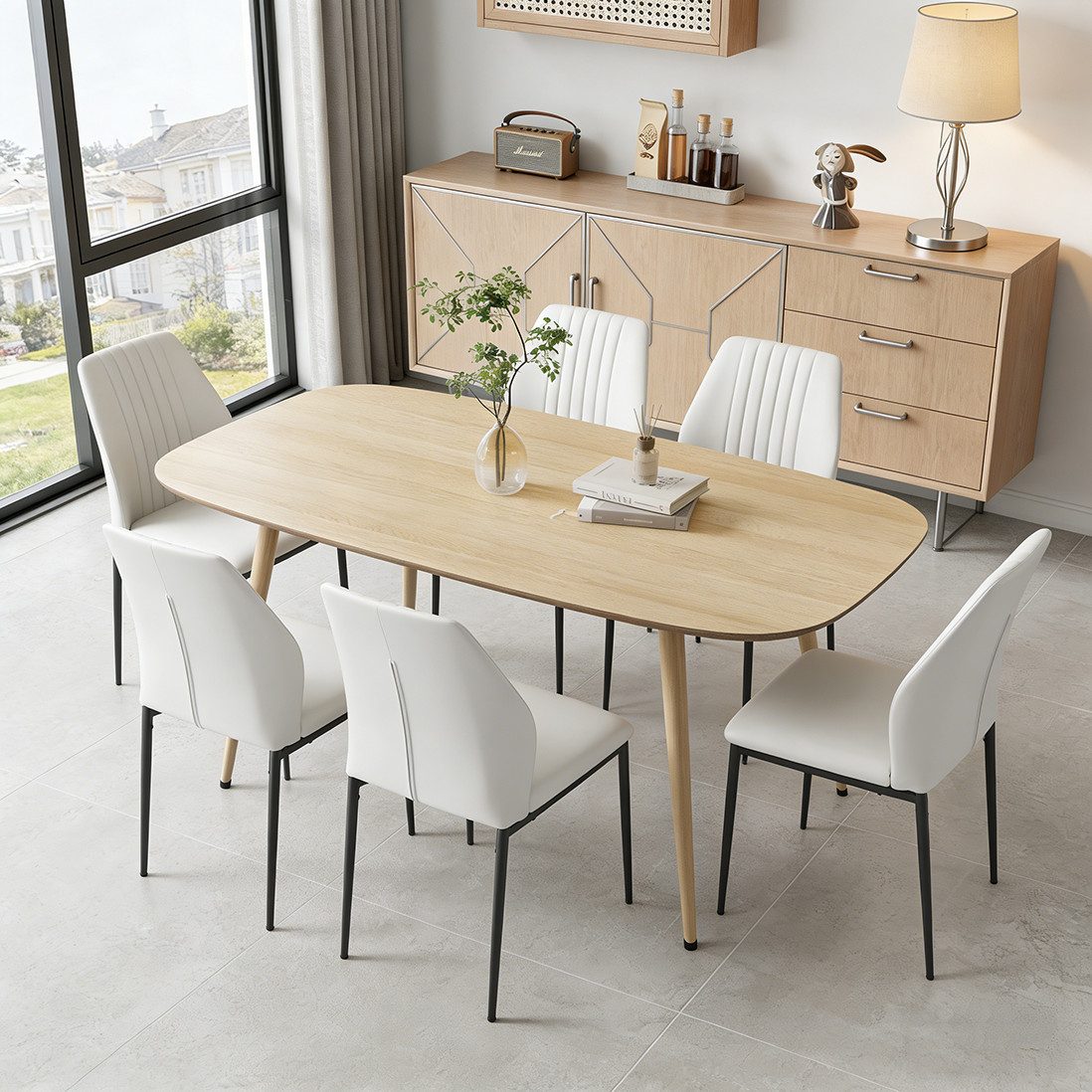 Jiexi Essgruppe Tisch- und Stuhlset, Moderner Esstisch (120×70×75 cm) mit 4–6 Stühlen