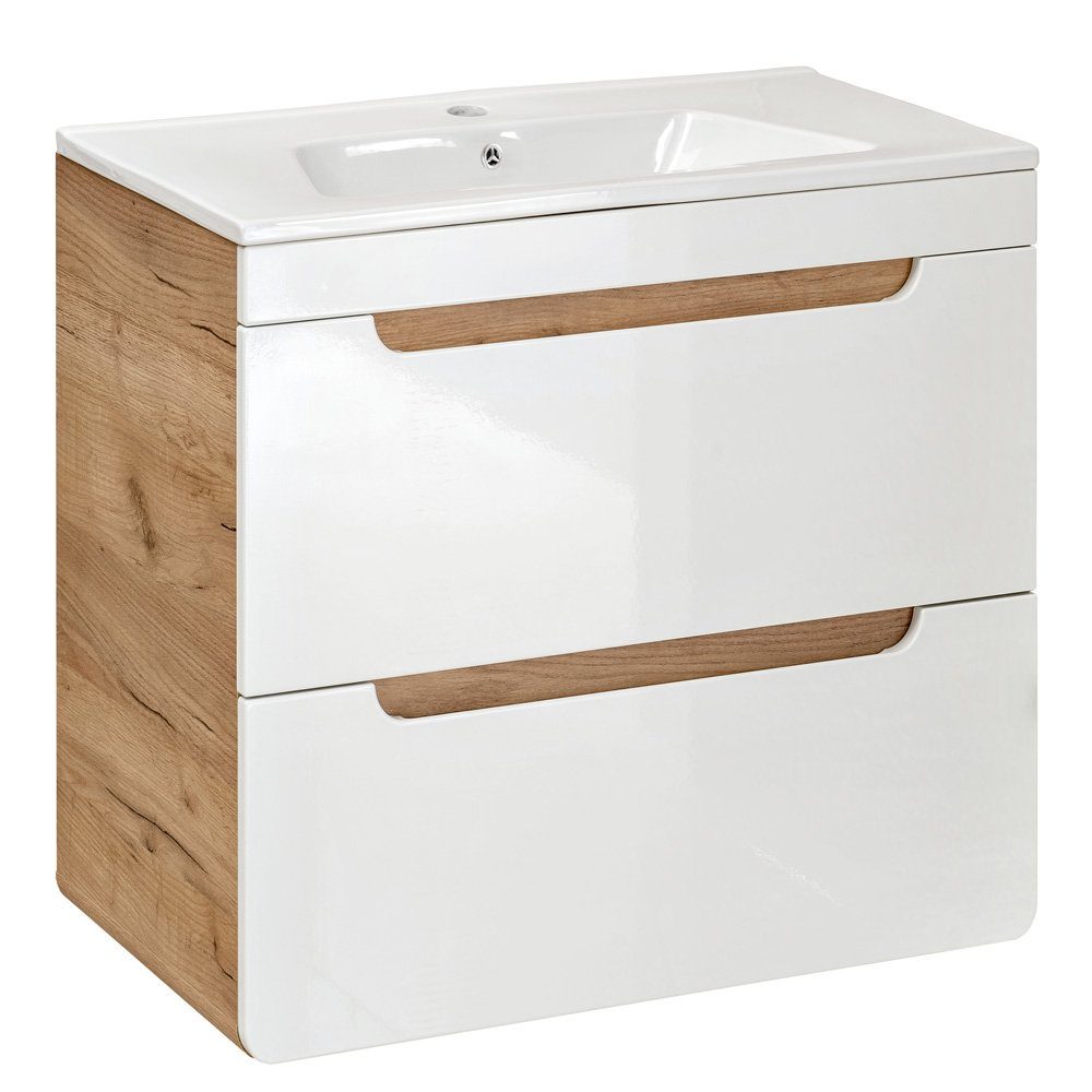 Lomadox Badmöbel-Set LUTON-56, (Spar-Set, 6-St), weiß mit Wotan Eiche Nb. 1 günstig online kaufen