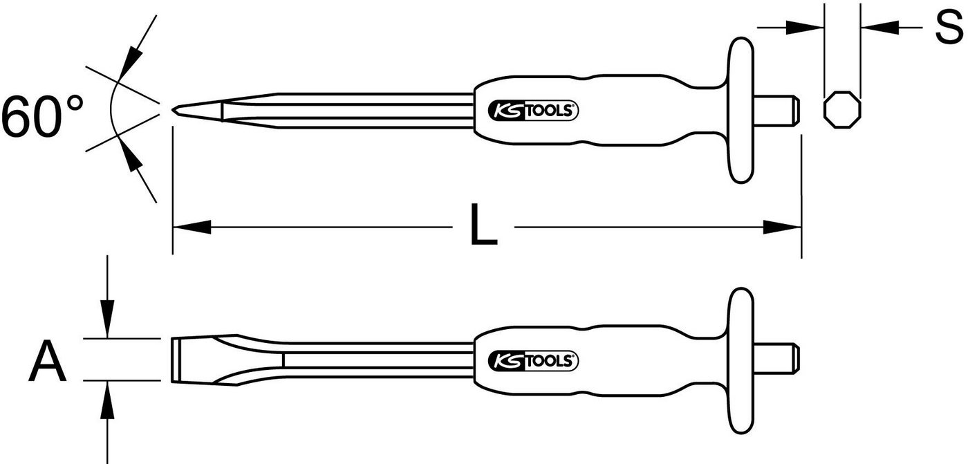 Thumbnail - KS Tools Meißel-Set Flachmeißel mit Handschutzgriff, 8-kant, 20mm