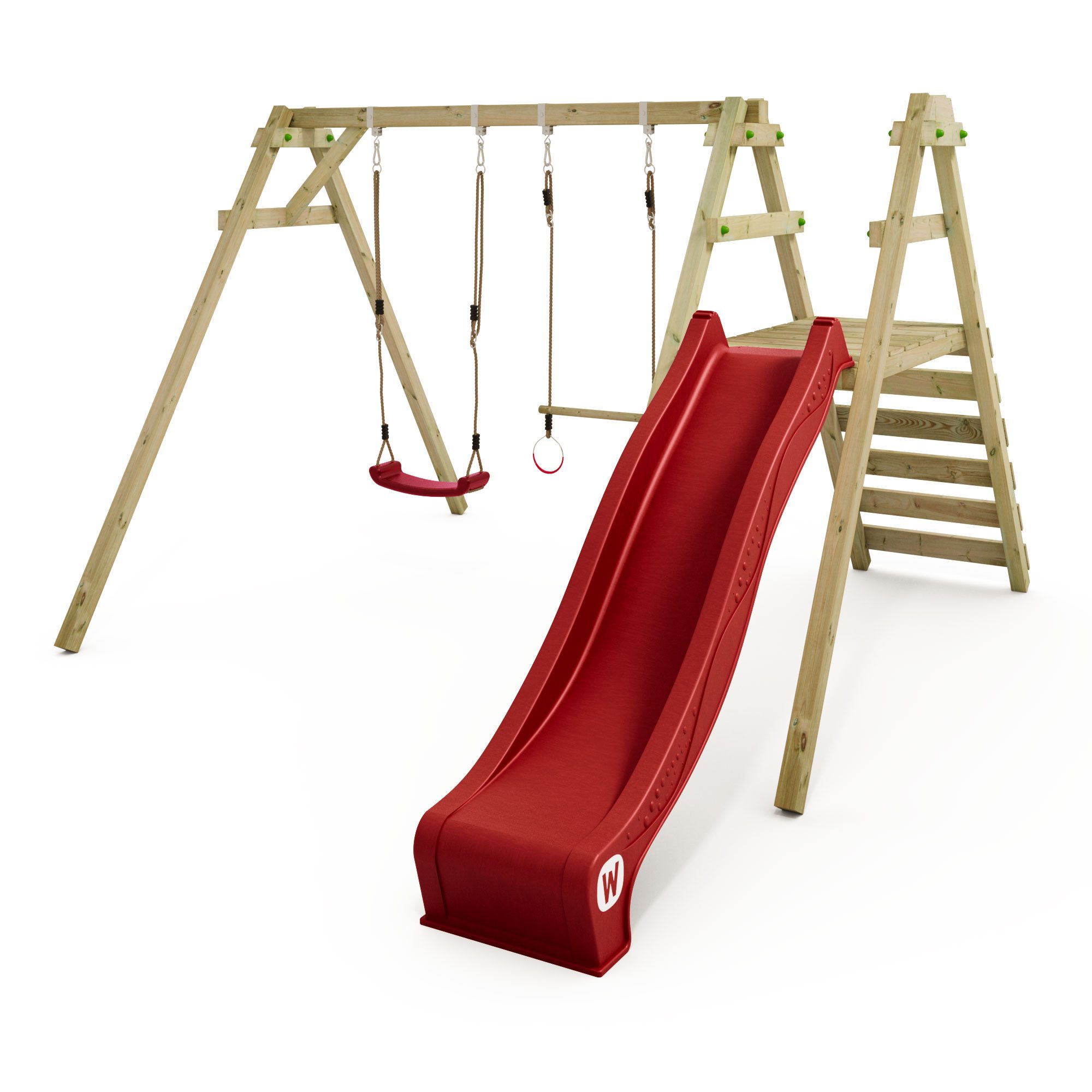 Wickey Doppelschaukel Smart Dash – Gartenschaukel mit Rutsche, Ringen & Trapez für Kinder, (Holzschaukel - Wickey Zubehör flexibel nachrüstbar, Kinderschaukel - Fördert Gleichgewicht, Kraft & Koordination), Wetterfestes Massivholz – pflegeleicht mit 10-Jahren Garantie*