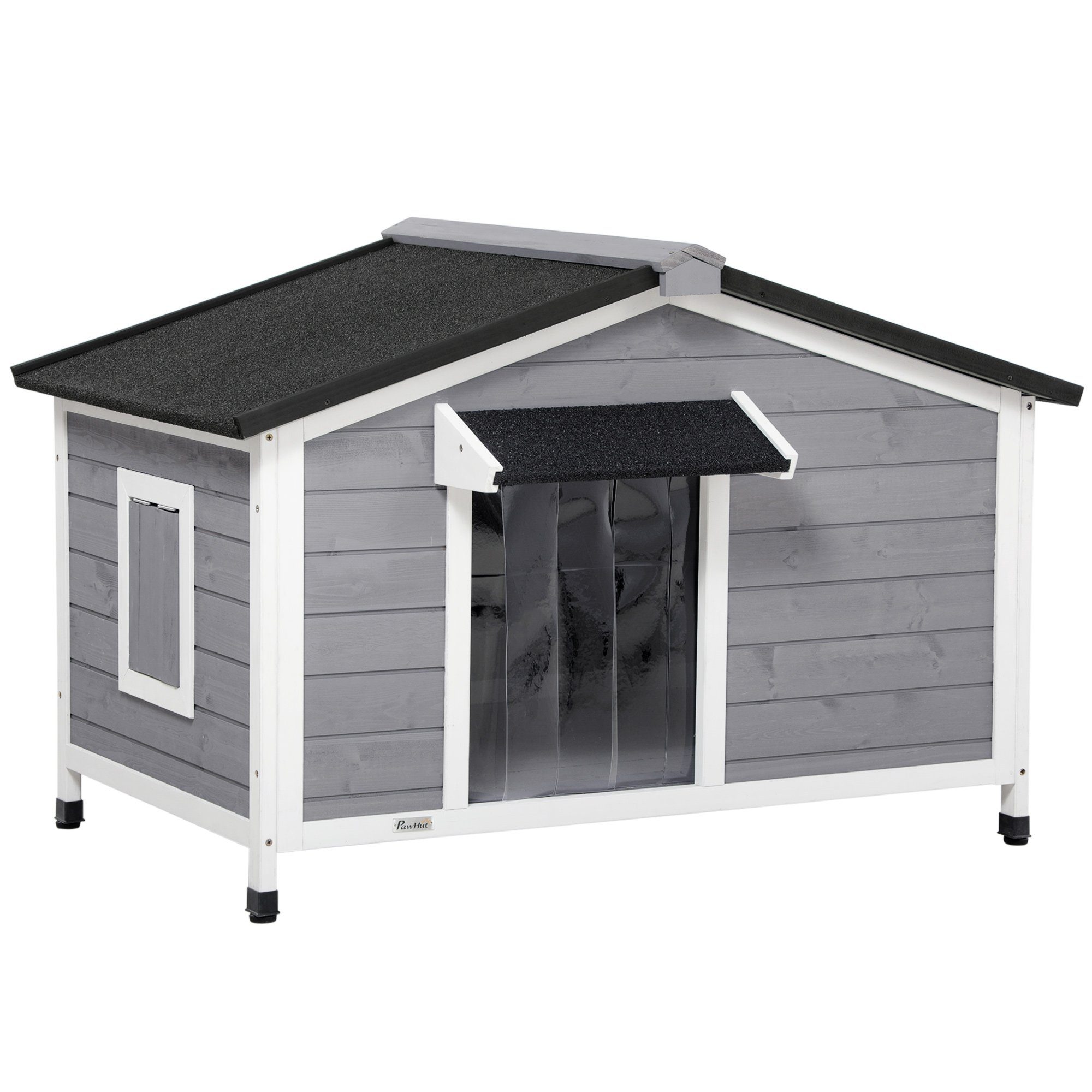 PawHut Hundehütte aus Holz, Hundehaus mit abnehmbarem Boden, Outdoor Hundehaus, Grau, BxTxH: 109x79x72 cm