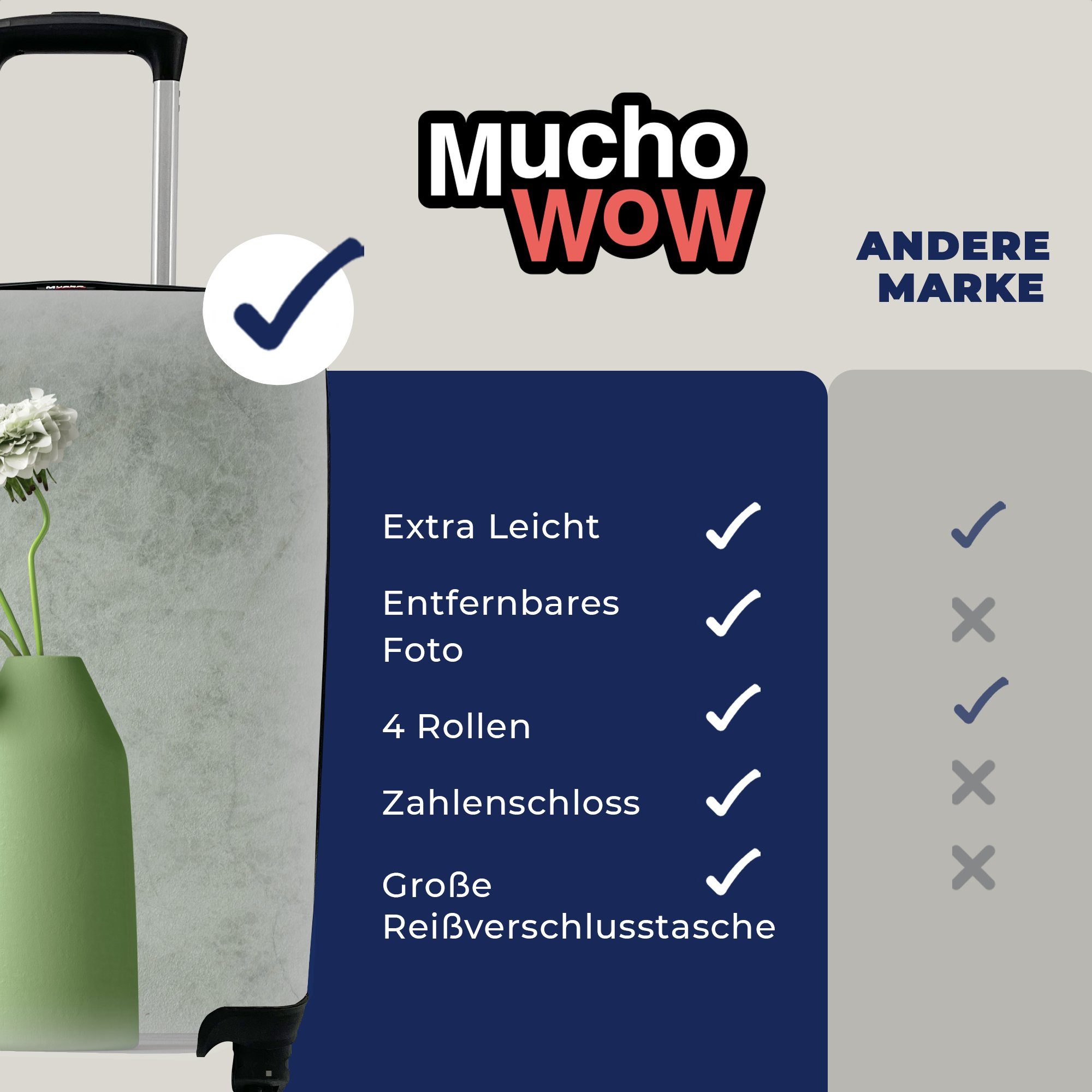 Handgepäck für MuchoWow Reisetasche Stilleben, Weiß 4 Ferien, - mit rollen, Rollen, Trolley, - Reisekoffer Handgepäckkoffer Blumen