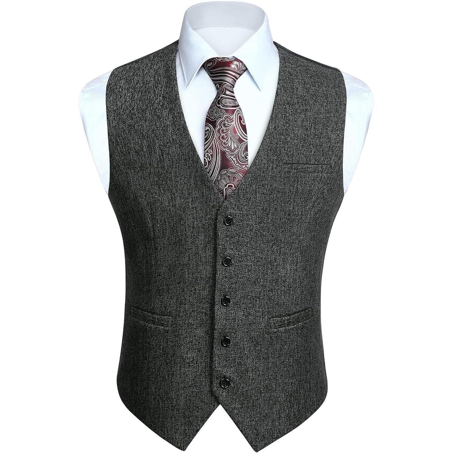 LuxusKollektion Krawatte Anzugweste Herren V Ausschnitt Baumwolle Einfarbig Hochzeit M A01 Grau