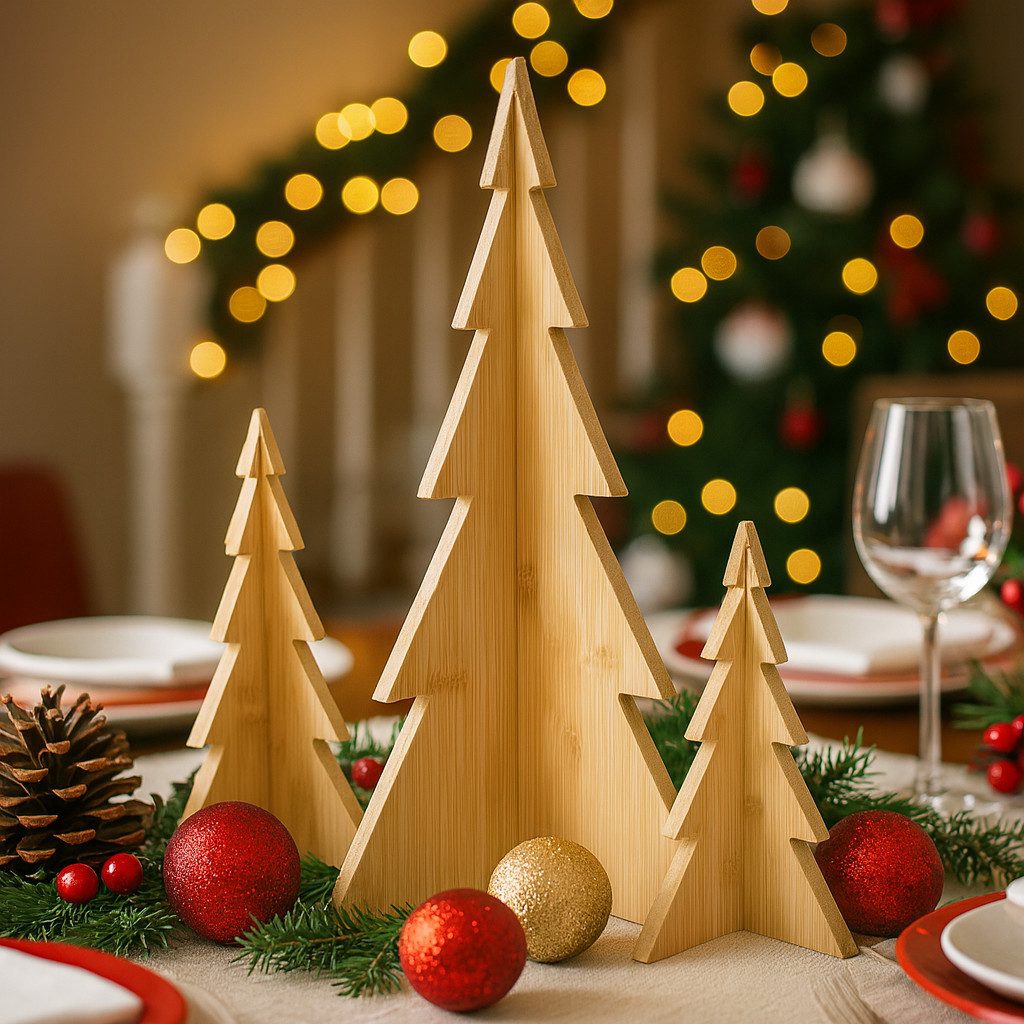 UNUS HOME Dekobaum Aufsteller Bäume im 3er Set Holz in natur (3er Set), Holzbäume, Weihnachtsdeko aus Holz