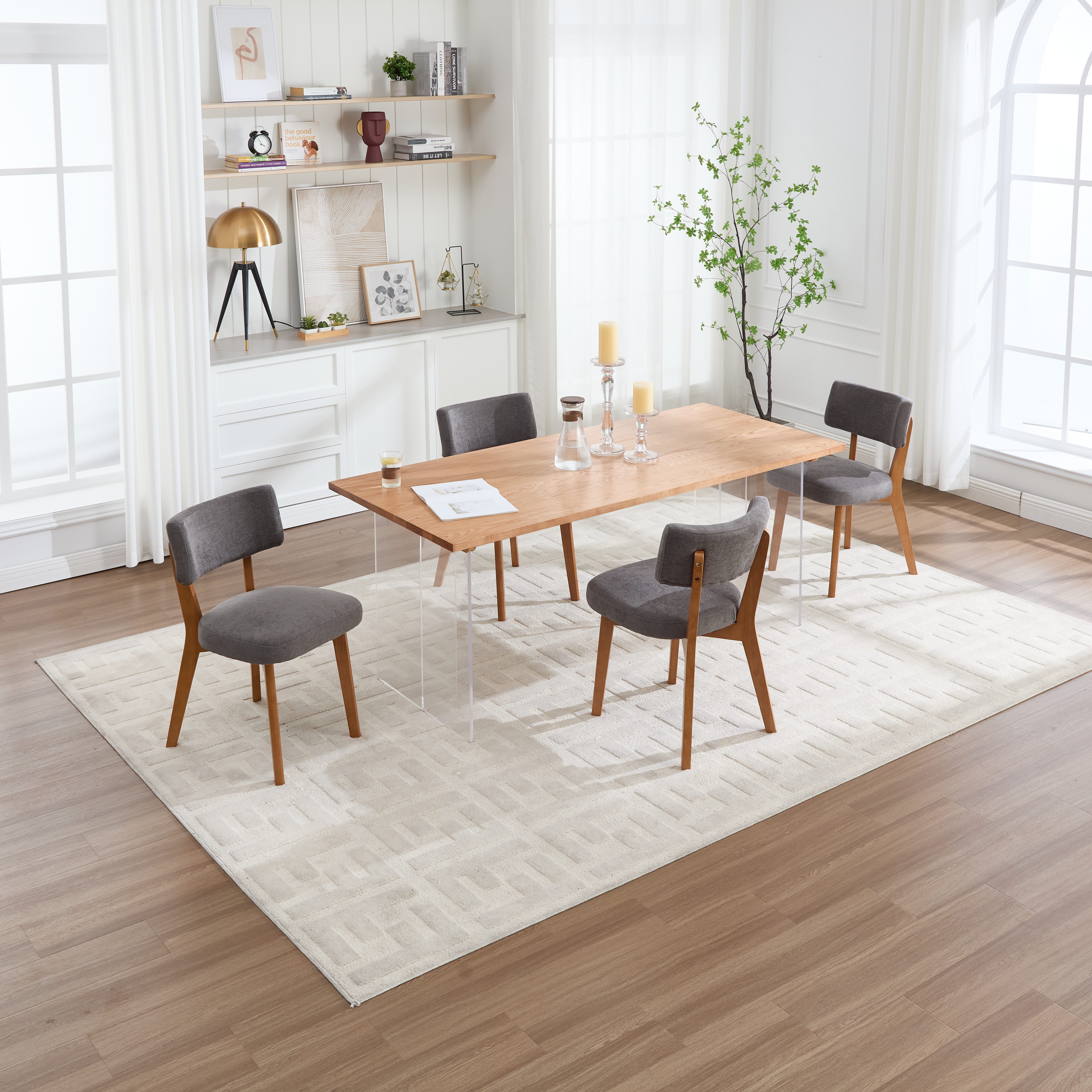KLAM HOME Esszimmerstuhl Moderne Mid-Century-Stil Esszimmerstuhl Satz von 2, Massivholz Beine Stoff gepolsterten Sitz für Küche,Esszimmer oder Büro